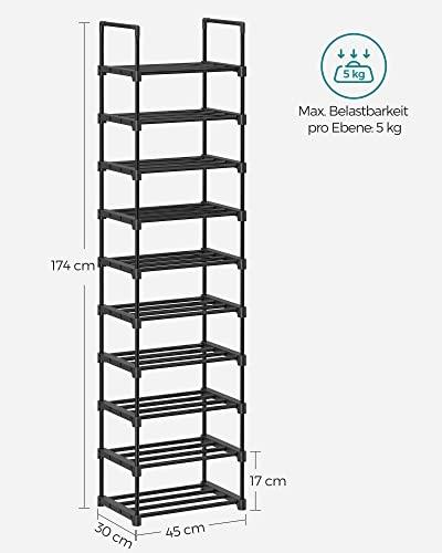 10-lags smalt skostativ, pladsbesparende, flytbare hylder