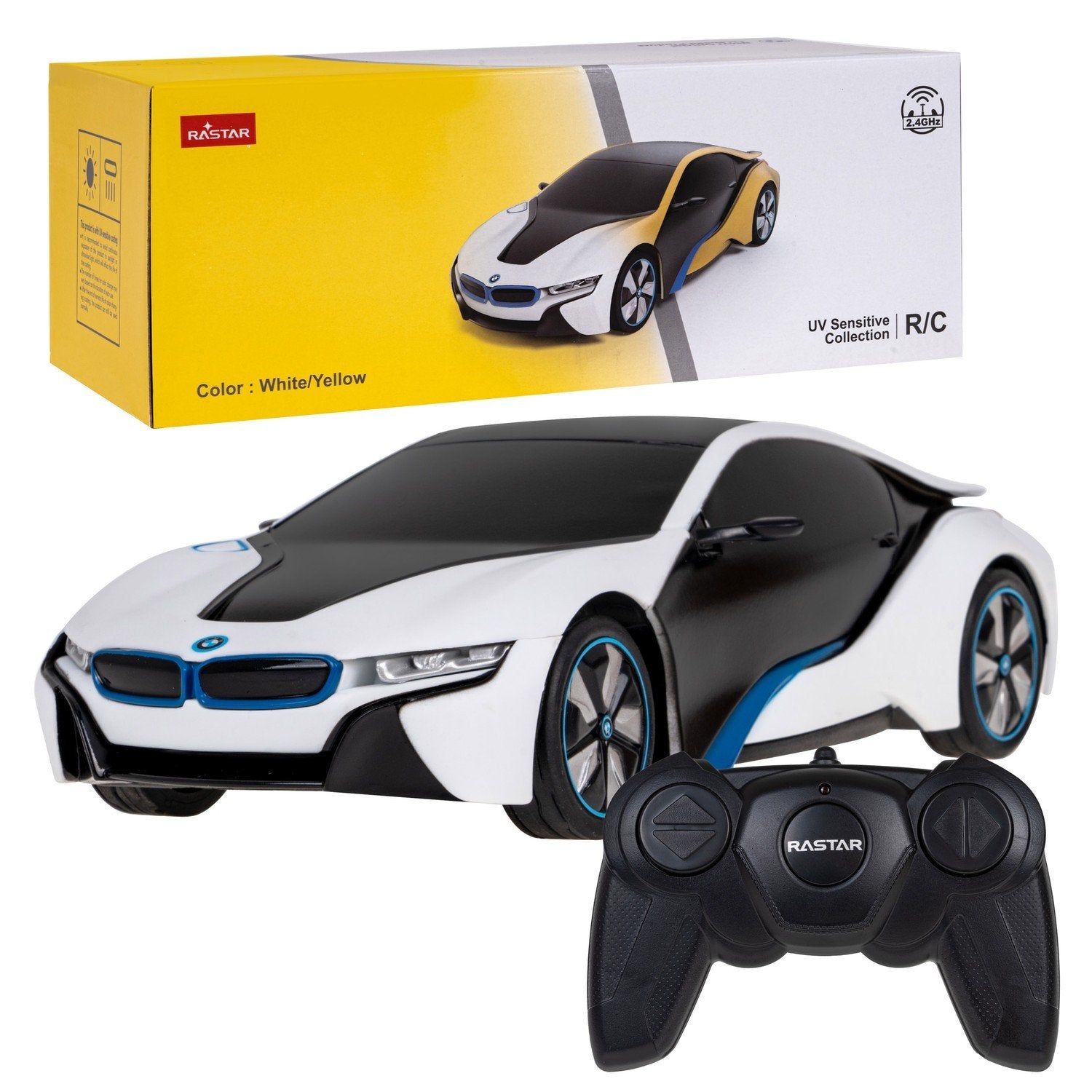 1:24 BMW i8 R/C bil med LED-lys &amp; gummihjul 