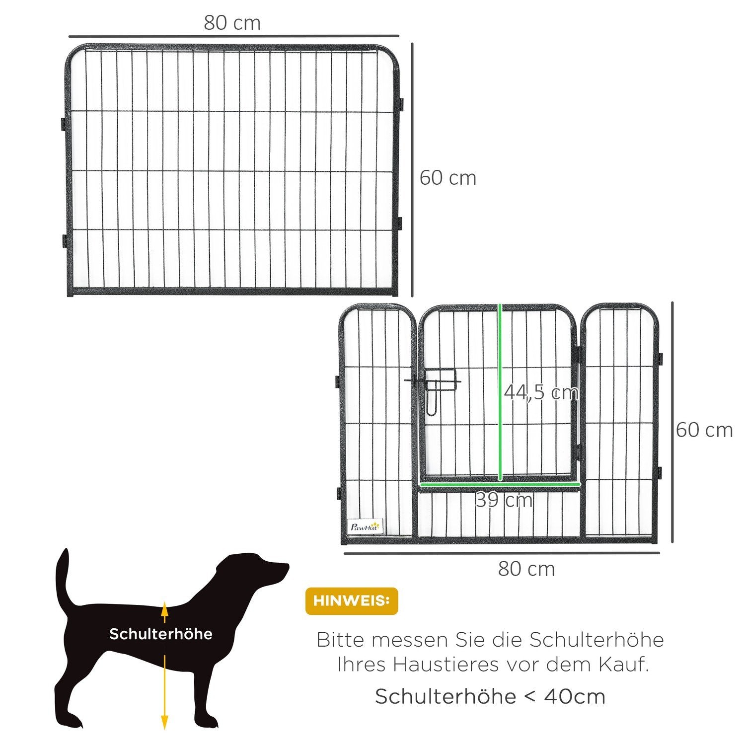 Udendørs løb, 60 cm høj hvalpegård med dør, hvalpegård, hundegård med 12 paneler, udendørs hundeløb, stål, sort