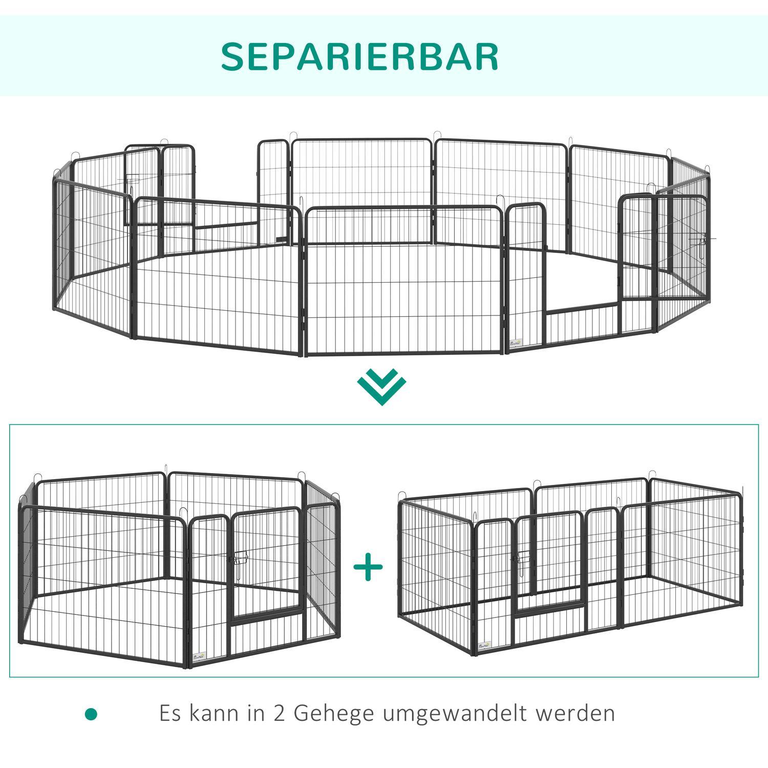 Udendørs løb, 60 cm høj hvalpegård med dør, hvalpegård, hundegård med 12 paneler, udendørs hundeløb, stål, sort