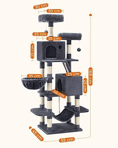 168 cm højt kattetræ i flere niveauer med hængekøje og huler