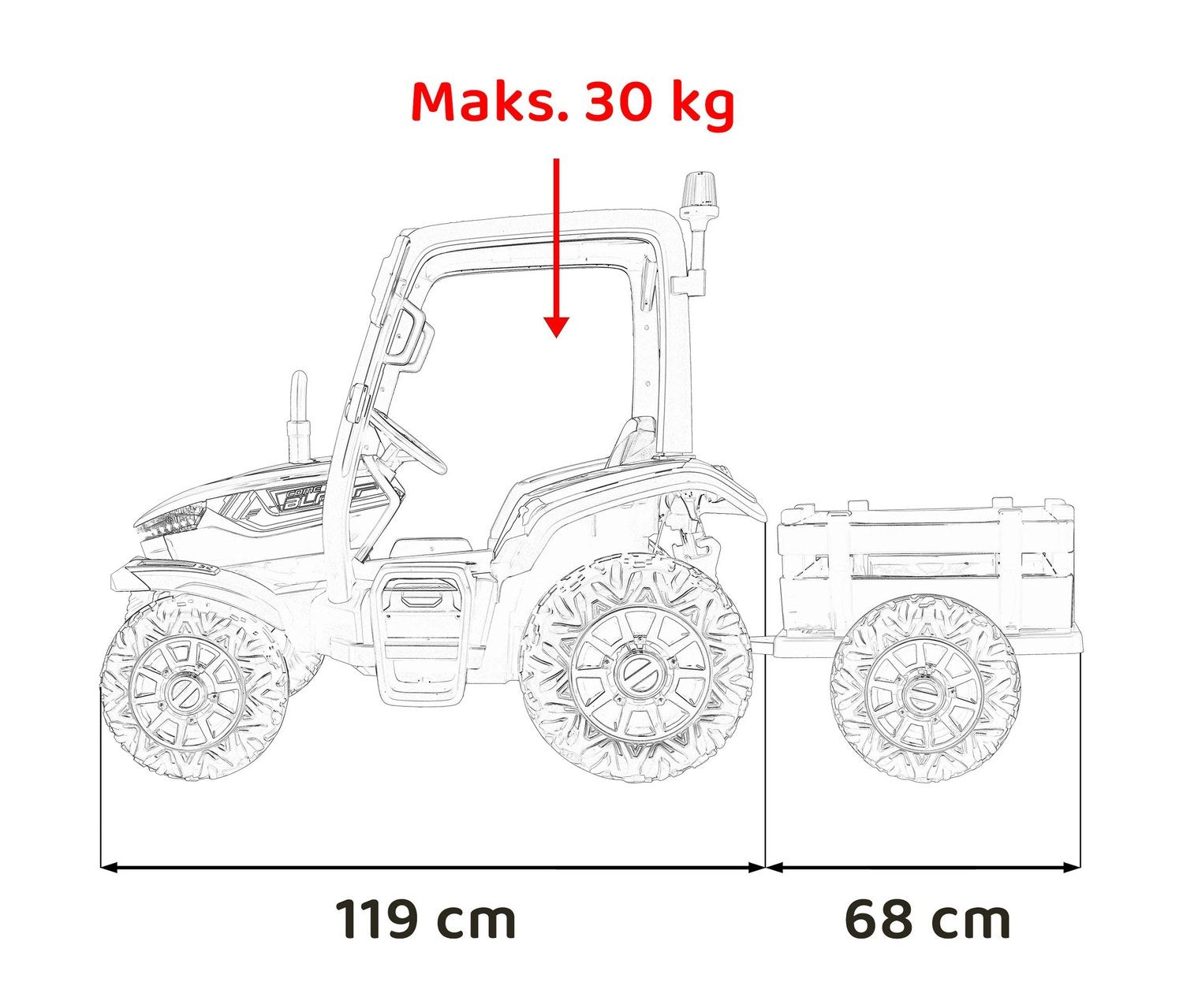 24V børnetraktor med trailer, fjernbetjening, LED lys, MP3