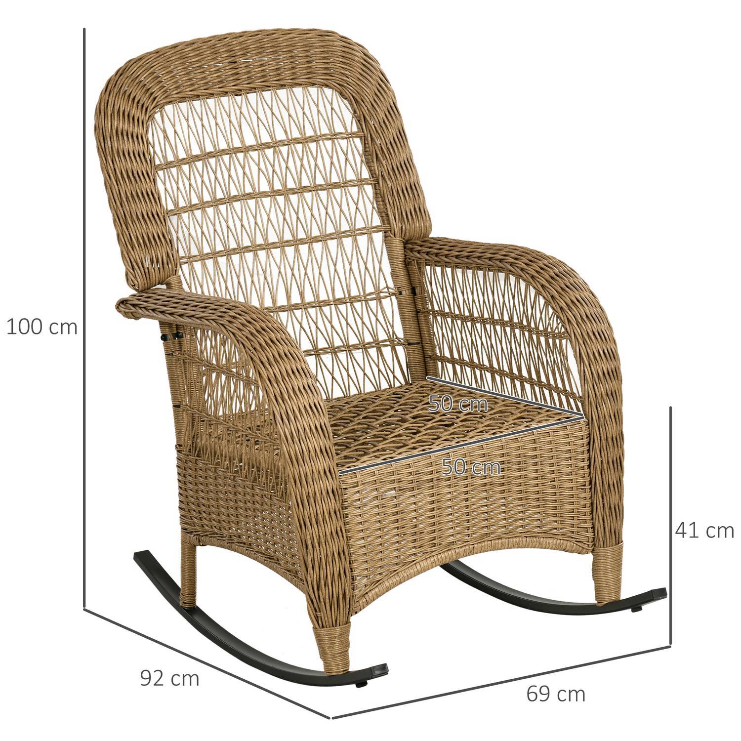 Rattan gyngestol, gyngestol med hynder, havestol med vaskbare betræk, loungemøbler til baghave, gul, 69 X 92 X 100 Cm