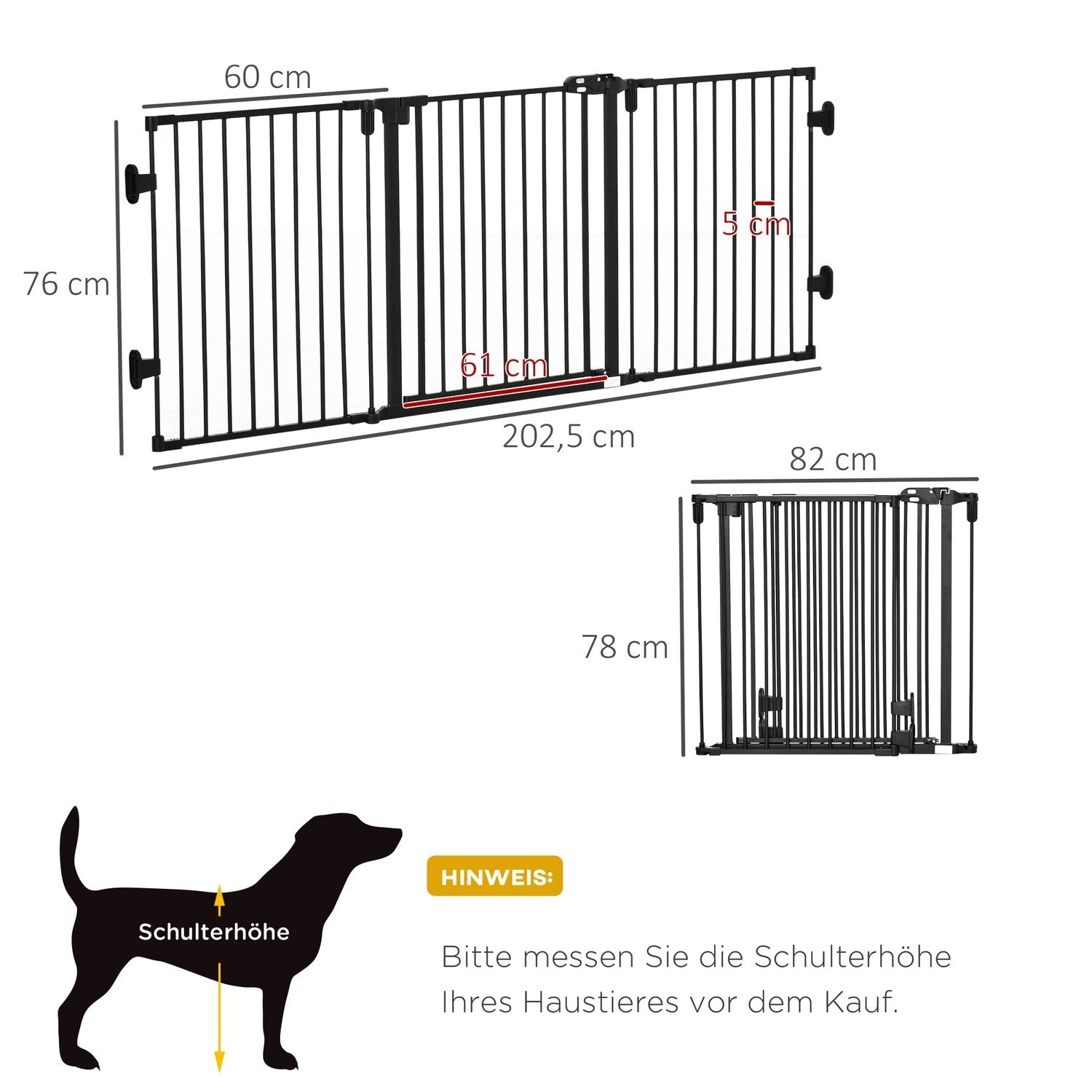 Dog Barriär Med Automatisk Dörr Justerbar, Hopfällbar, 3 Paneler, 202,5X76Cm