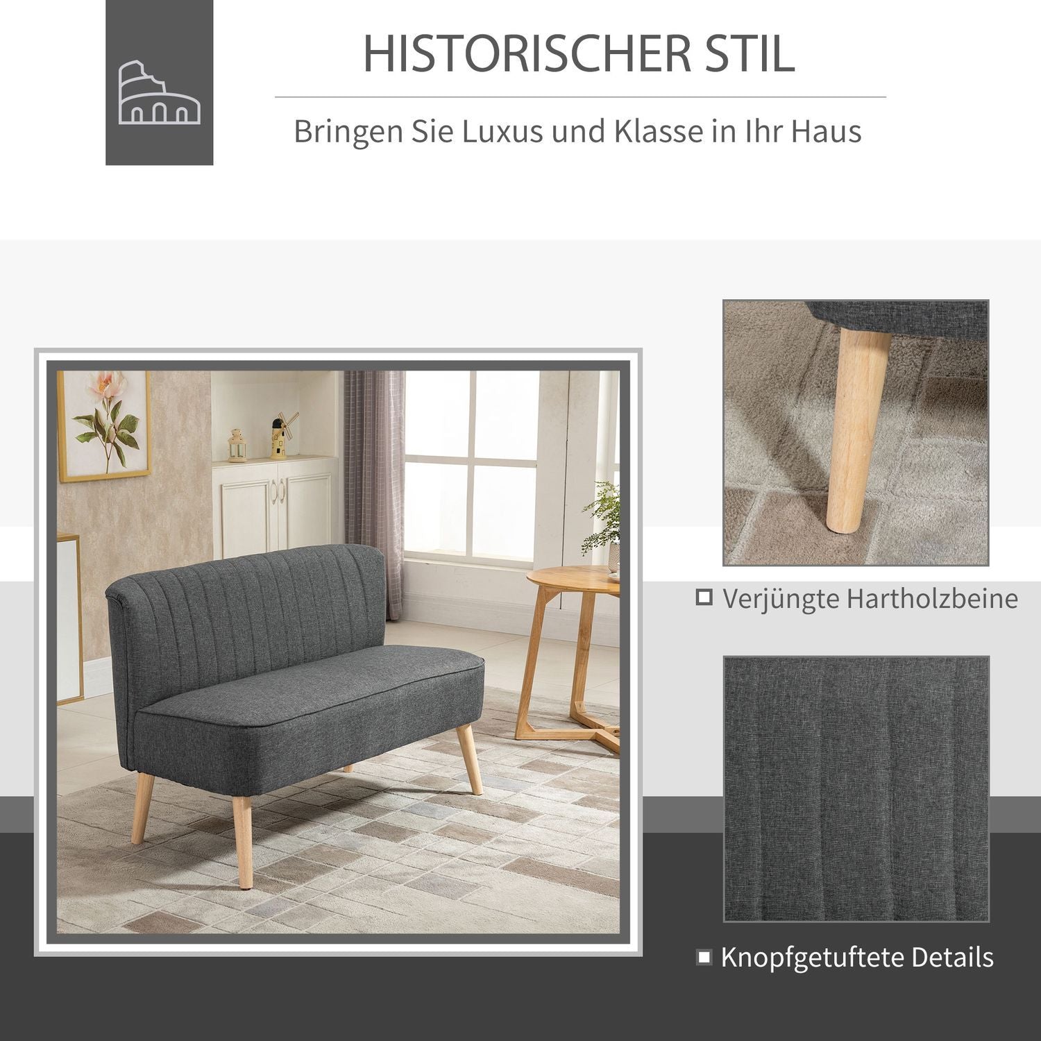 2-personers stofsofa Polstret sofa Siddeområde Loungesofa Træskum Mørkegrå 117 X 56,5 X 77 Cm