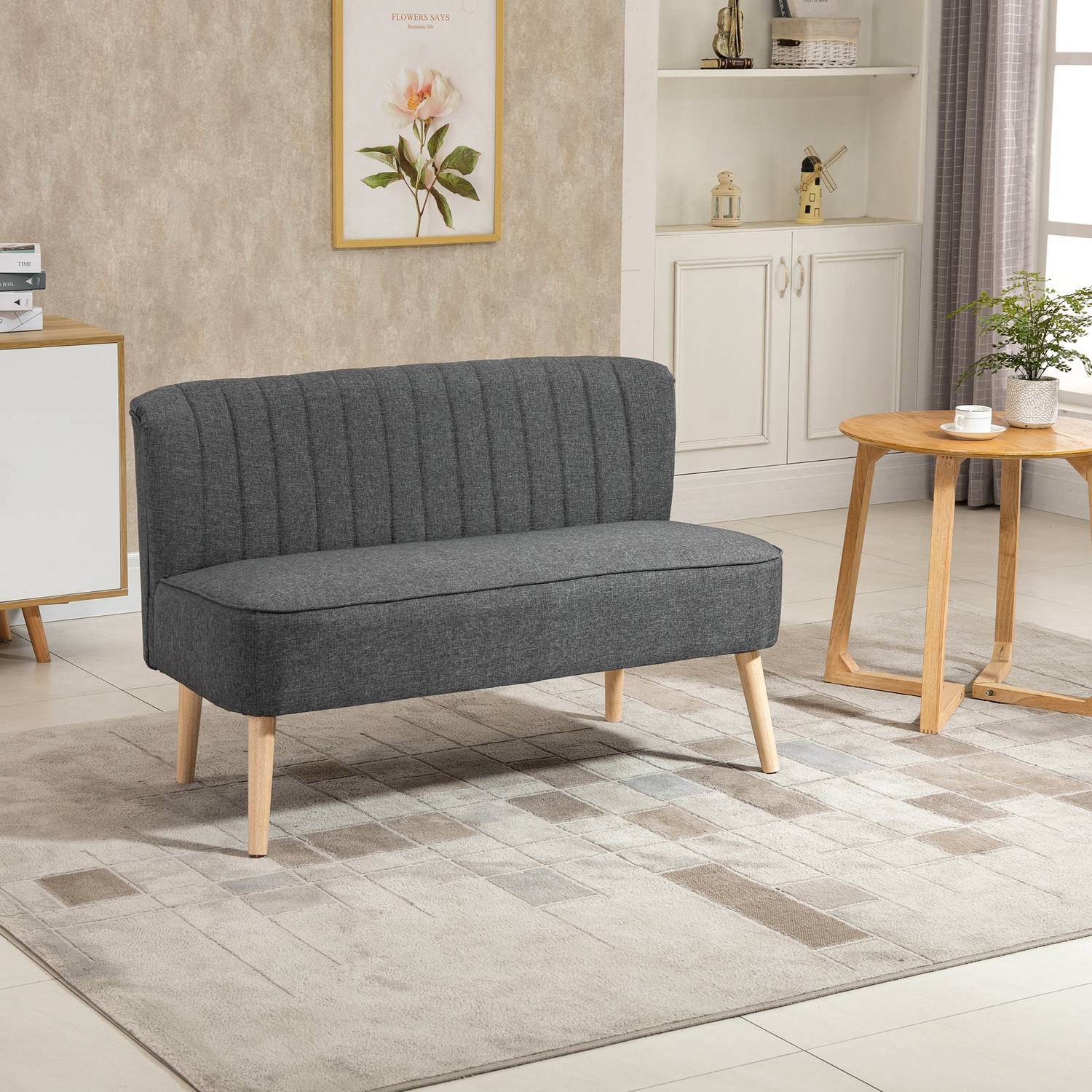 2-personers stofsofa Polstret sofa Siddeområde Loungesofa Træskum Mørkegrå 117 X 56,5 X 77 Cm