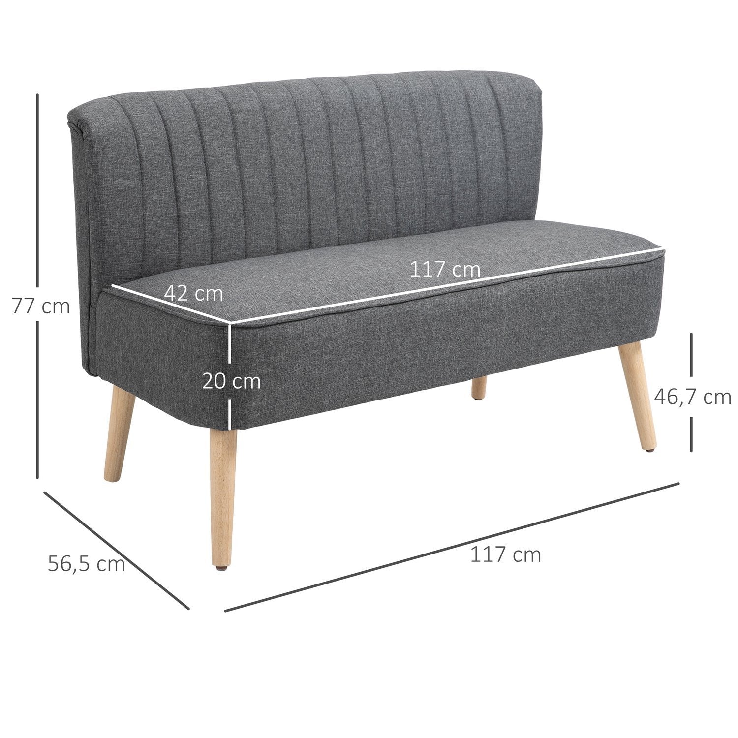 2-personers stofsofa Polstret sofa Siddeområde Loungesofa Træskum Mørkegrå 117 X 56,5 X 77 Cm