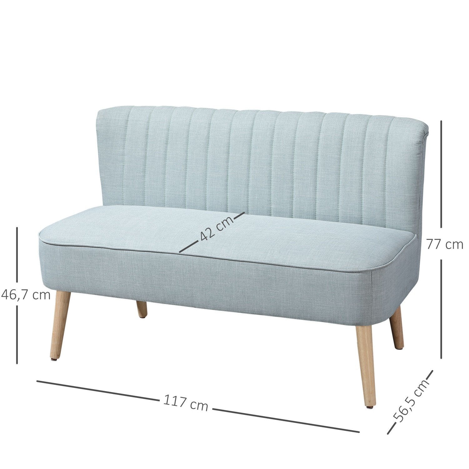 2-personers stofsofa, polstret sofa, siddegruppe, loungesofa, træ, skum, lysegrøn, 117 x 56,5 x 77 cm