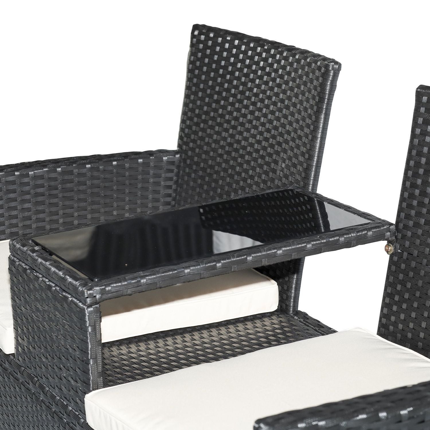 Polyrattan Trädgårdsbänk Trädgårdssoffa Bänk Med Bord 2-Sits Stål Svart B133 X D63 X H84Cm