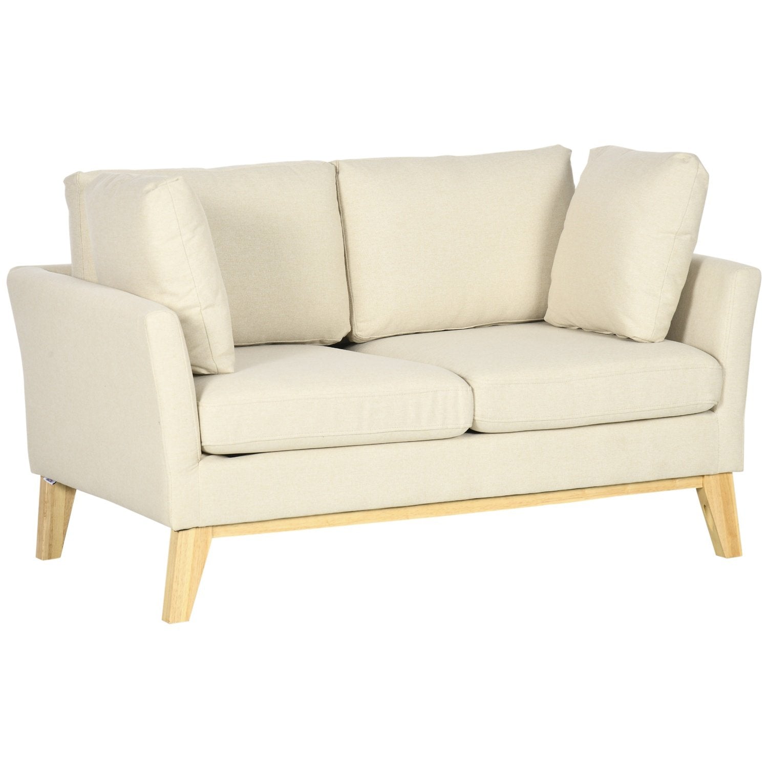 2-Sits Soffa Dubbelsoffa I Linnelook, Tvåsits Med Kuddar, Loveseat Med Träben, Upp Till 150 Kg, Beige, 137 X 78 X 78 Cm