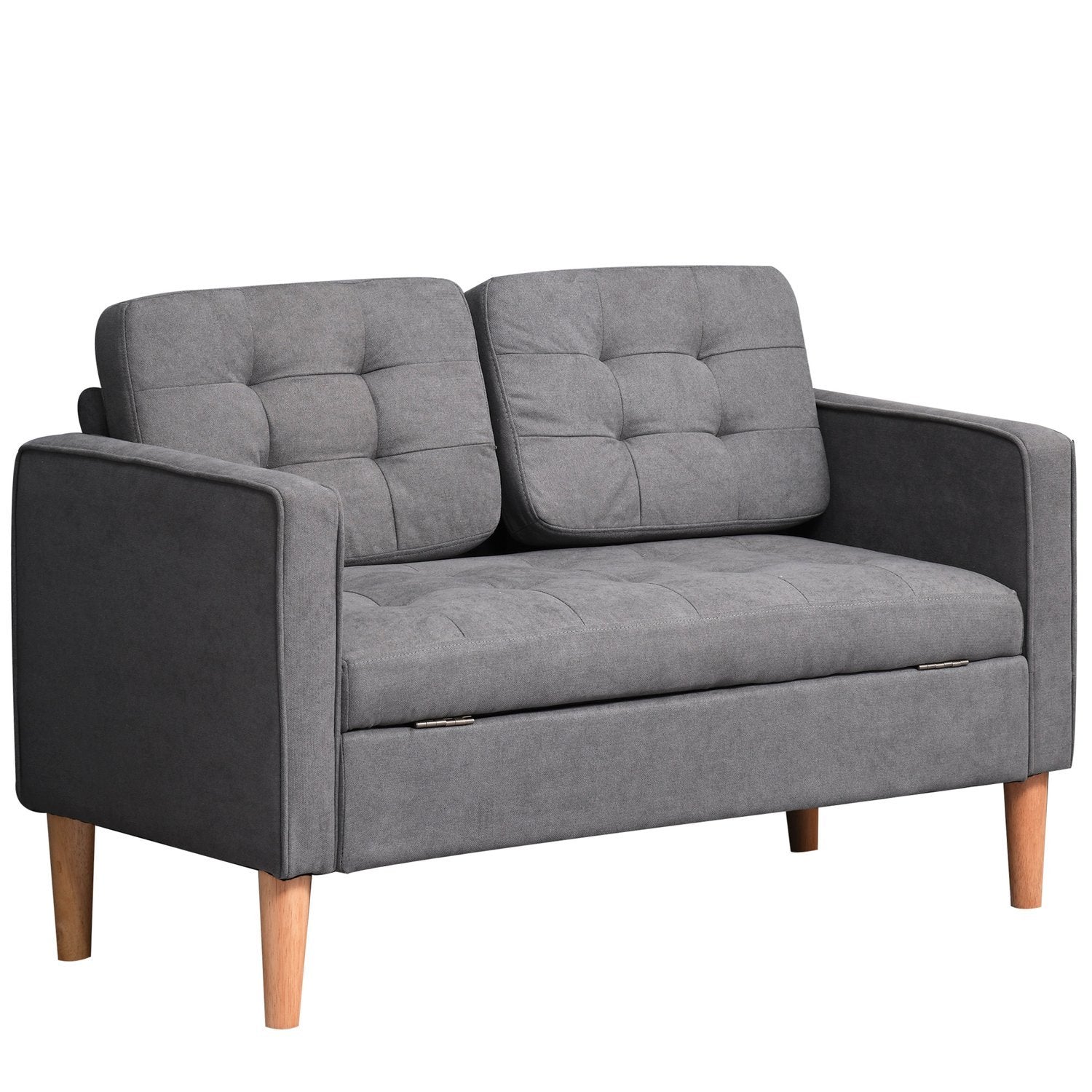 2-Pers Sofa Stof Sofa Dobbelt Sofa Aftagelig Med Puder Gummi Træ Bomuld Grå 117 X 62 X 78 Cm