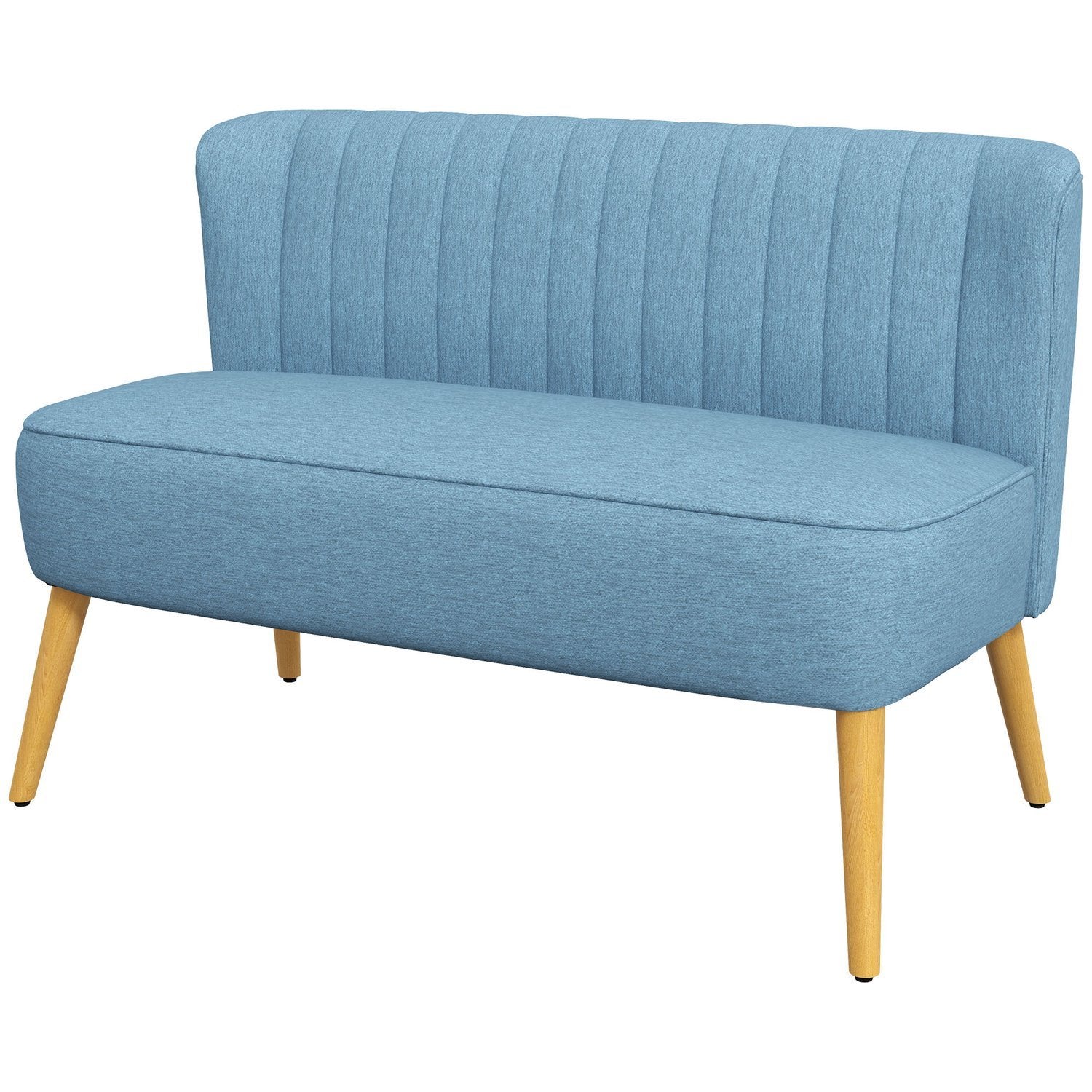 2-personers sofa, Loveseat med hørlook, dobbelt sofa med træben, bæreevne op til 150 kg, blå, 117 x 56,5 x 77 cm