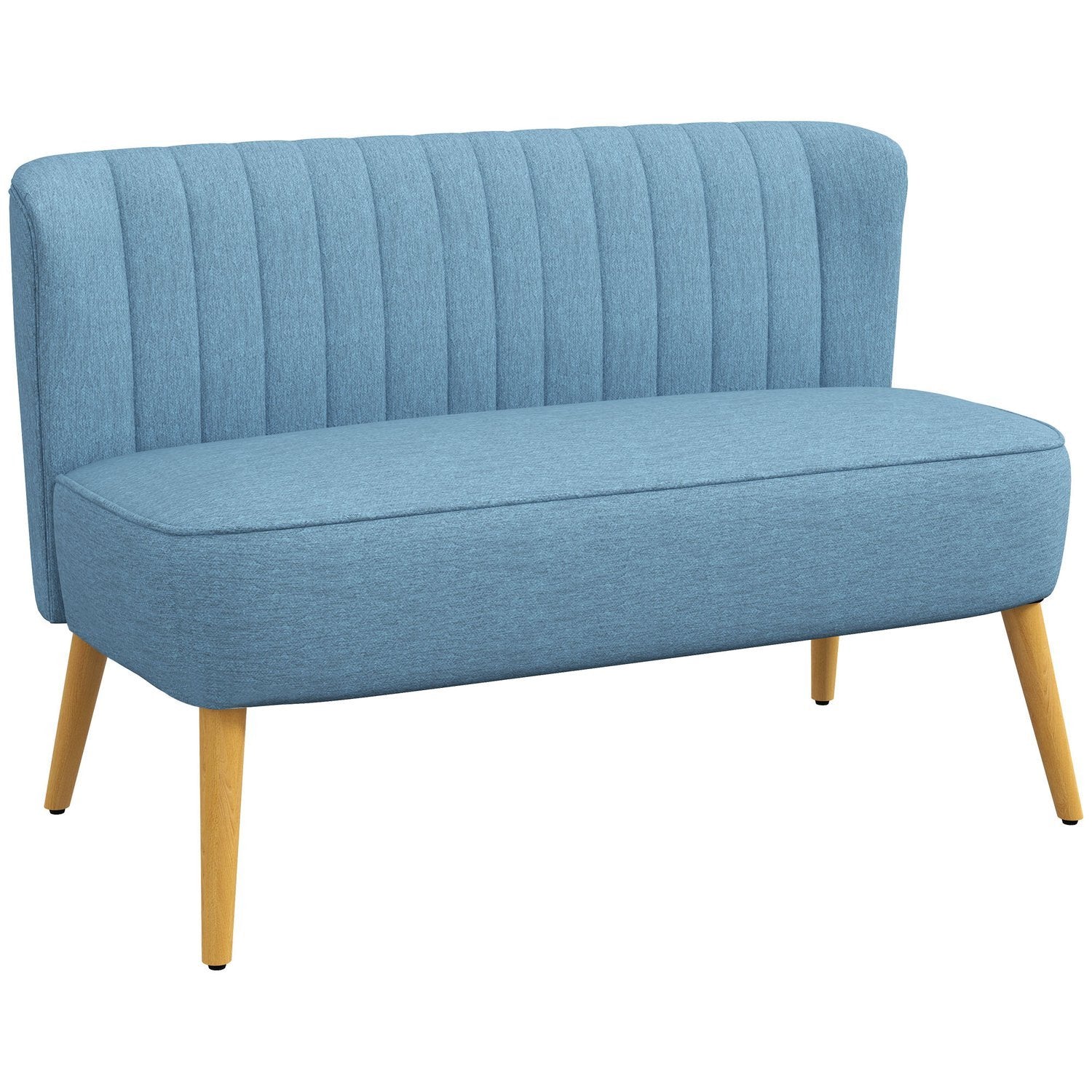 2-personers sofa, Loveseat med hørlook, dobbelt sofa med træben, bæreevne op til 150 kg, blå, 117 x 56,5 x 77 cm