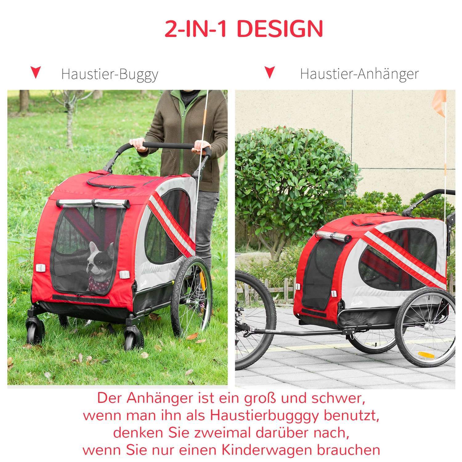 2-i-1 hundetrailer &amp; hundeklapvogn, hundecykelklapvogn, cykelklapvogn, med reflekser til mellemstore hunde op til 20 kg, Oxford stof