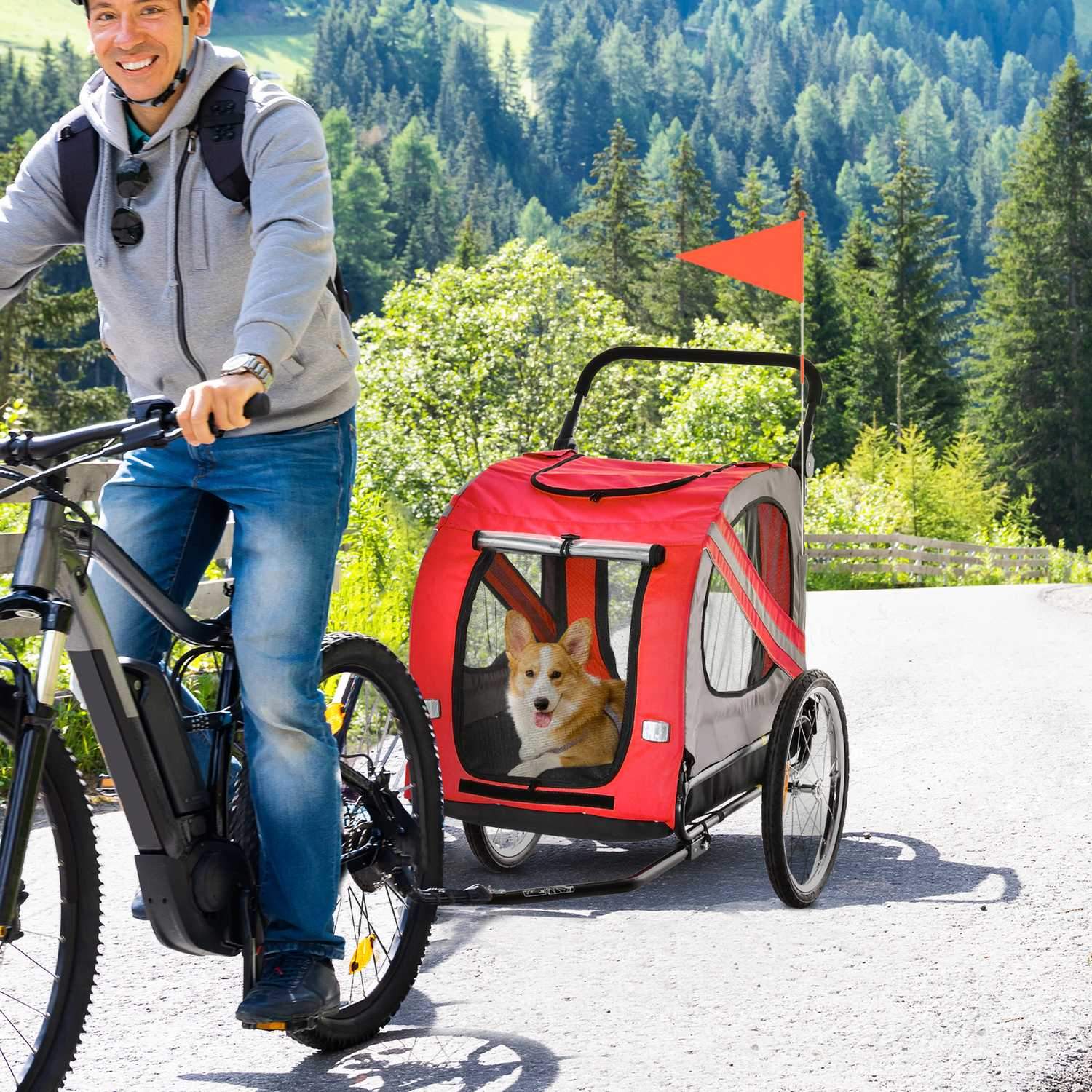 2-i-1 hundetrailer &amp; hundeklapvogn, hundecykelklapvogn, cykelklapvogn, med reflekser til mellemstore hunde op til 20 kg, Oxford stof