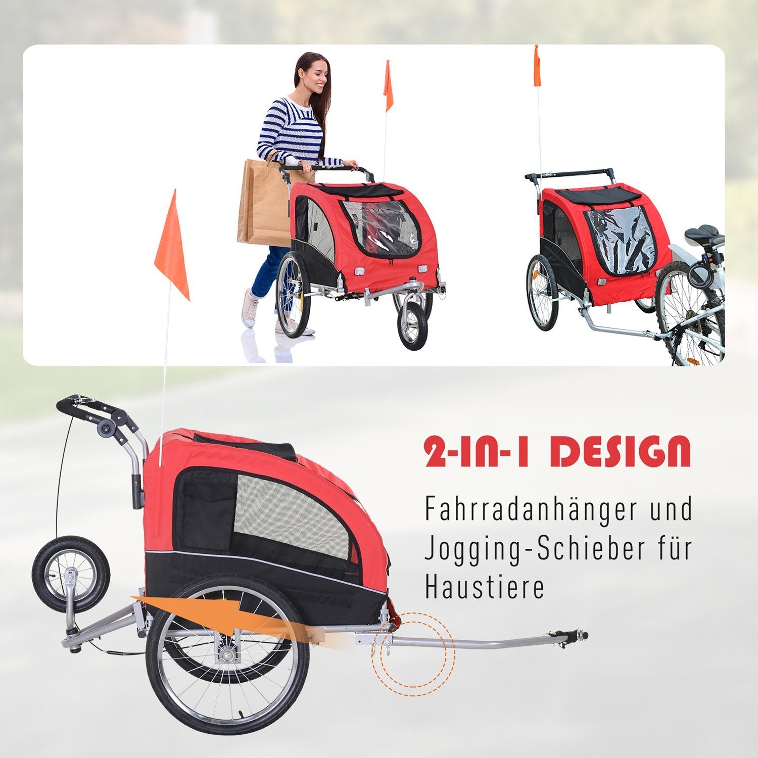 Hundetrailer Jogger Cykeltrailer Hundecykelanhænger Rød+Sort 155 X 83 X 108 Cm