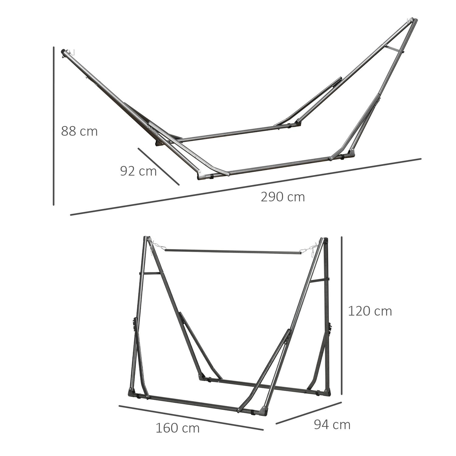 Hængekøje Hængekøjeramme, sammenklappeligt 2-i-1 hængekøjestativ, tøjbøjle til terrasse, bæreevne op til 120 kg, 290 x 92 x 88 cm