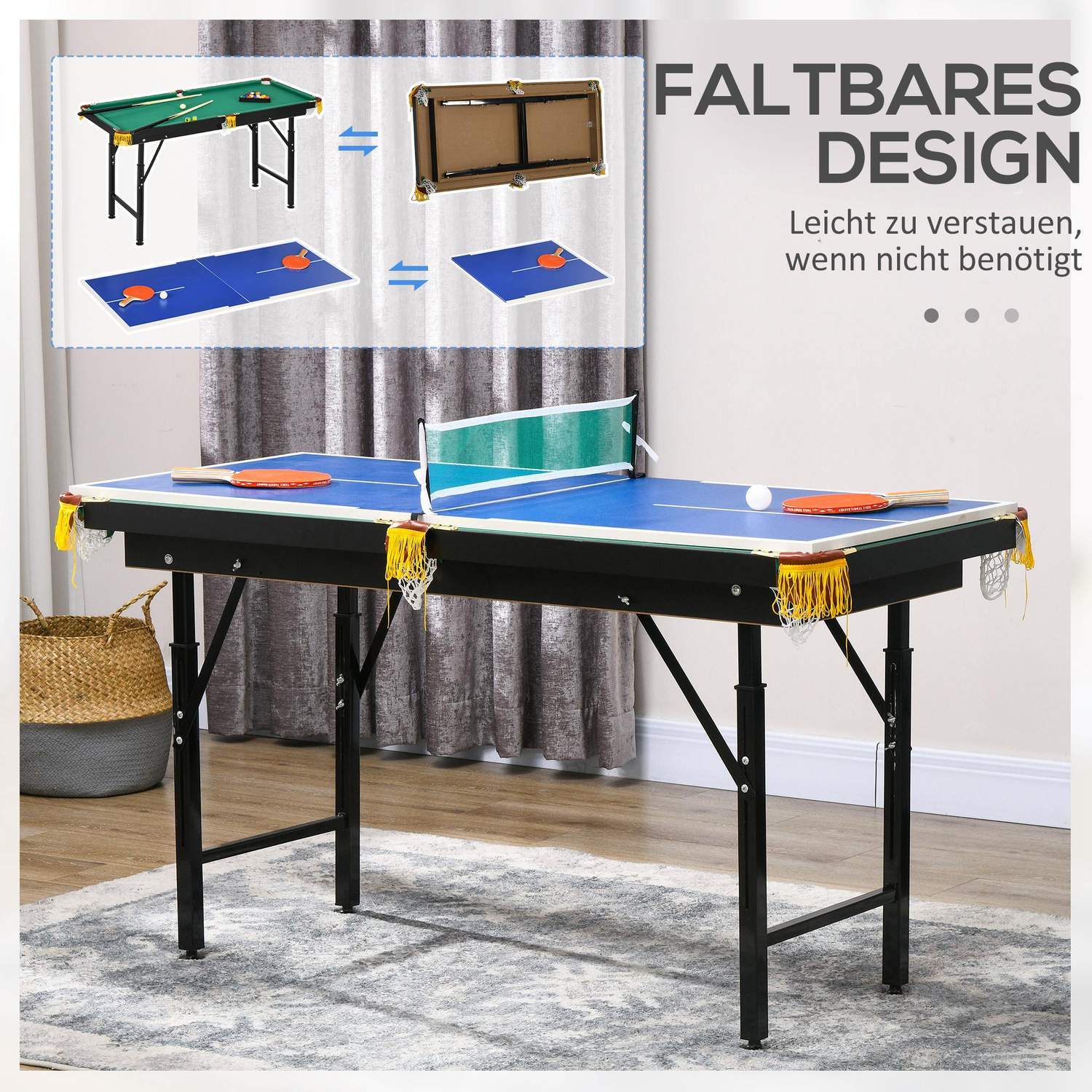 Multigame Spillebord 2-i-1 Multifunktionel Bordtennis Billard Tilbehør Børn Teenagere Voksne Stål 140X63X60-80Cm Grøn