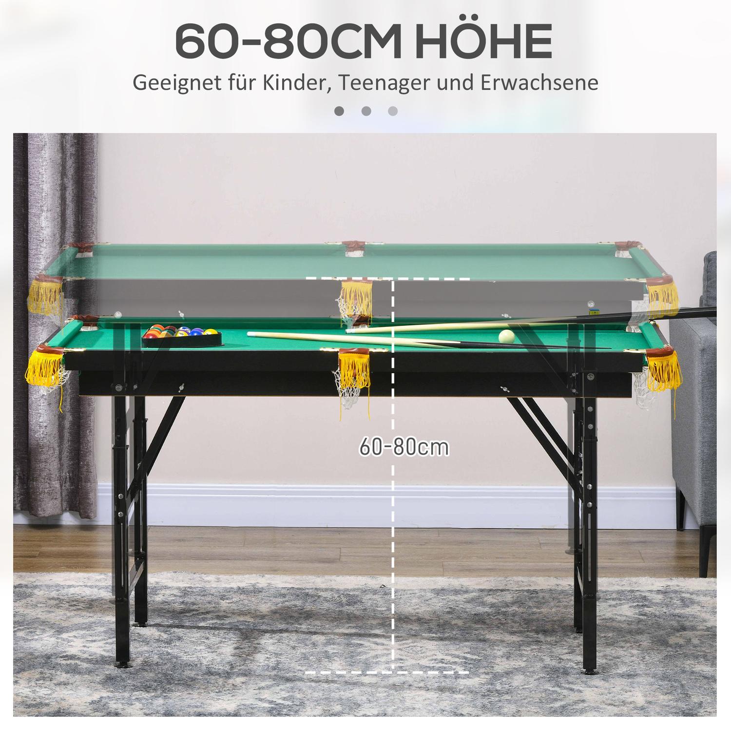 Multigame Spillebord 2-i-1 Multifunktionel Bordtennis Billard Tilbehør Børn Teenagere Voksne Stål 140X63X60-80Cm Grøn