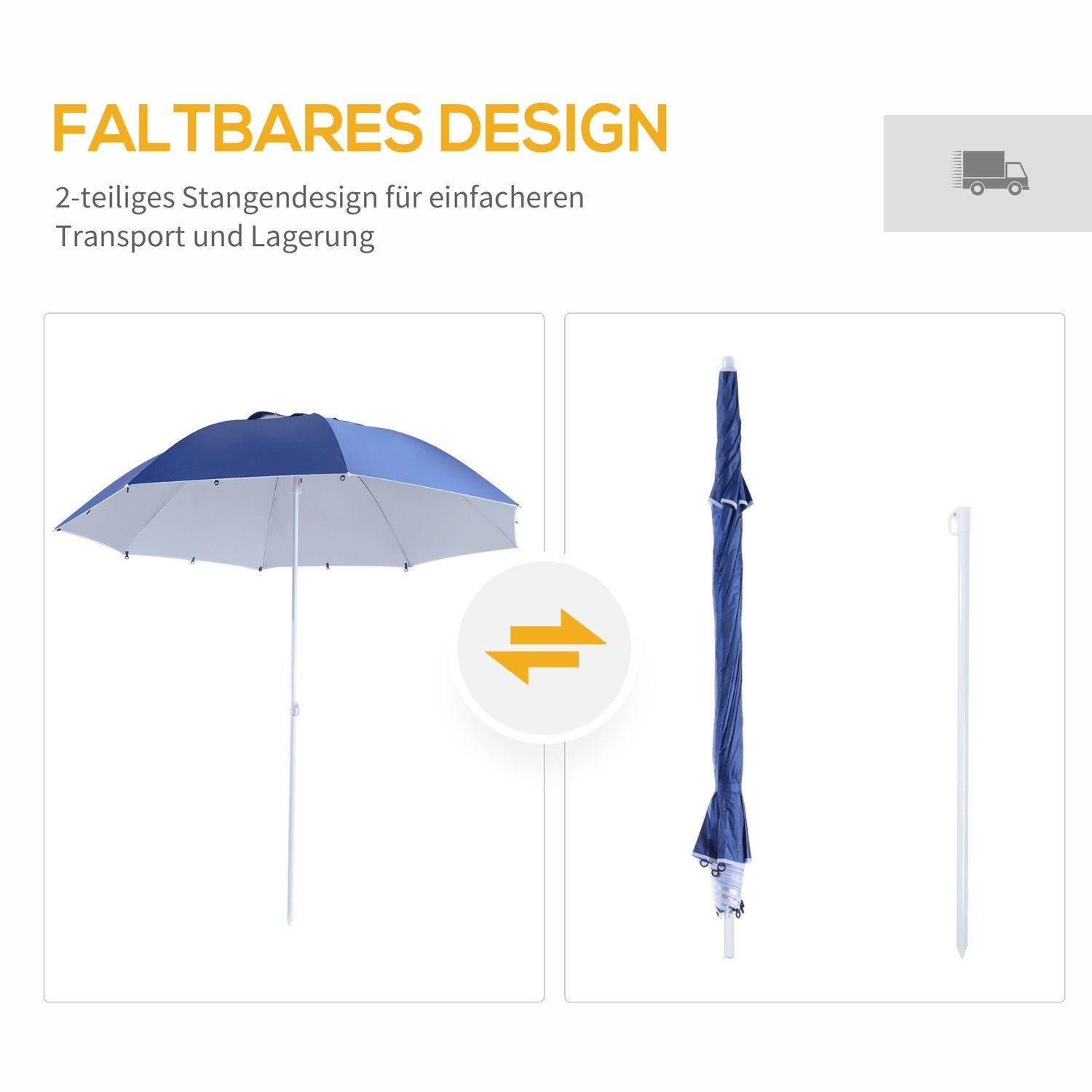 Parasol med forrude 2 i 1 parasol &amp; strandbetræk, blå, Φ210Xh222Cm