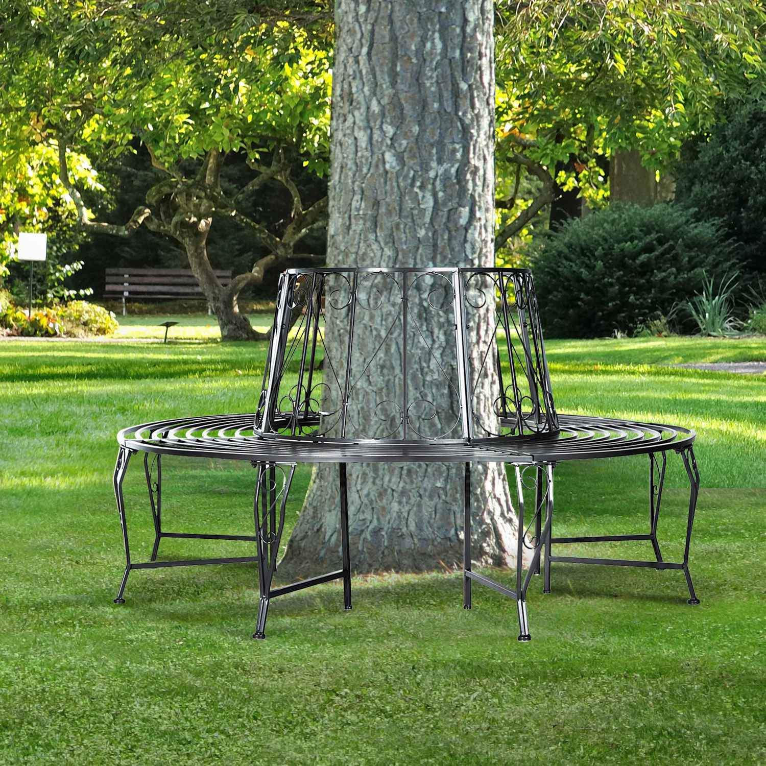 Tree Bench Rund Bench 360° Trädgårdsbänk Säte Trädbänkar Metall ∅160Cm