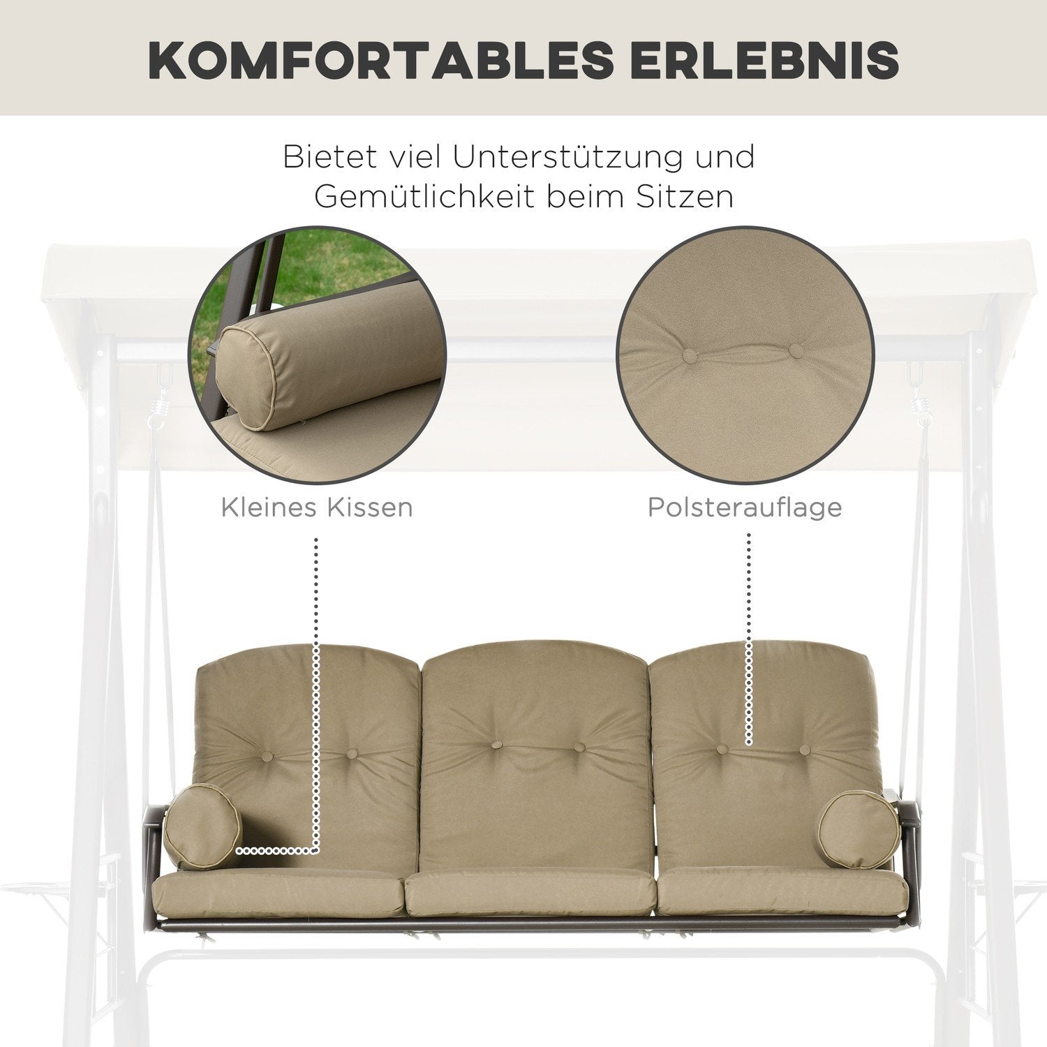 3-sædet Hollywood Gynge Havegynge med solbeskyttelsespude Metal Polyester Khaki 116 X 206 X 183 Cm