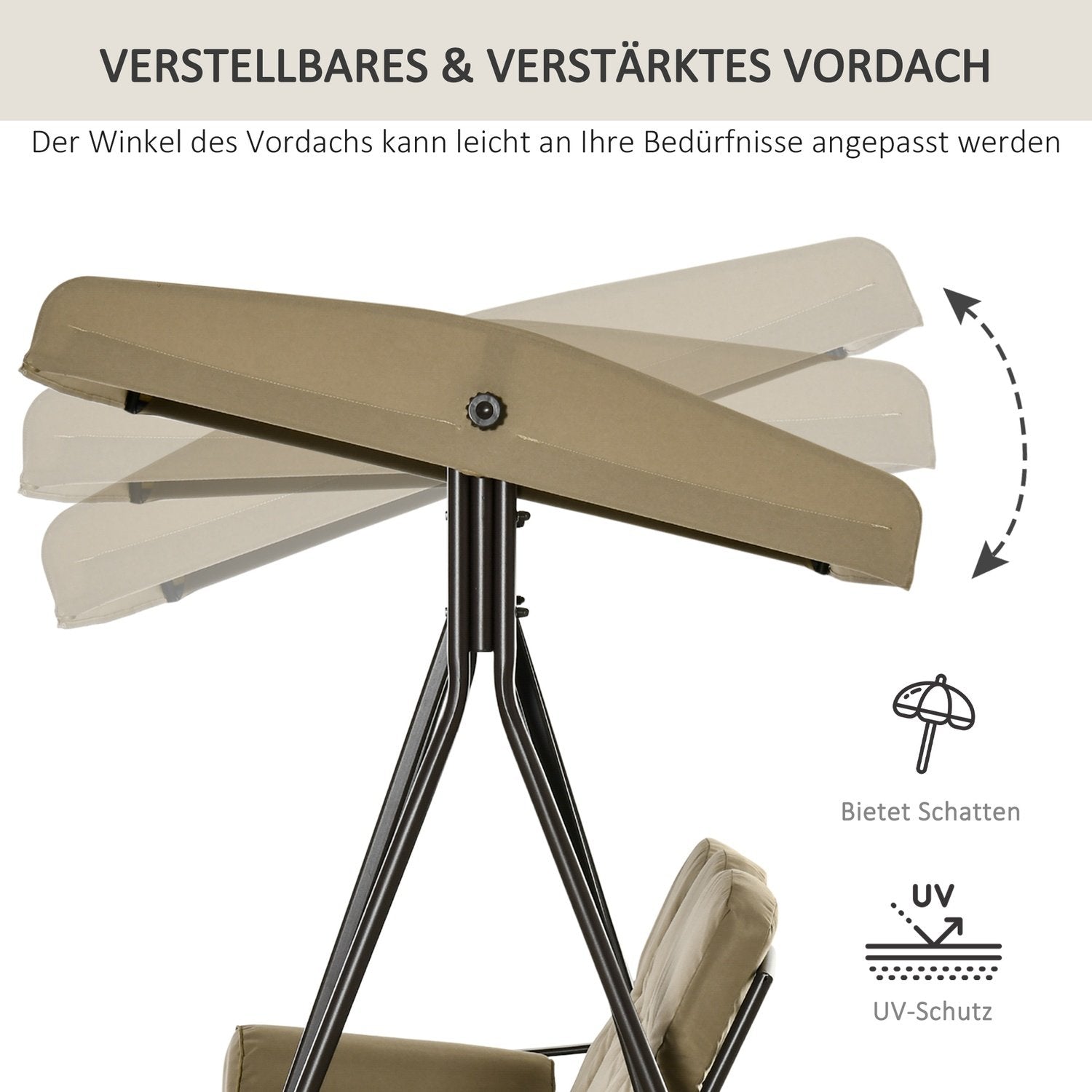 3-sædet Hollywood Gynge Havegynge med solbeskyttelsespude Metal Polyester Khaki 116 X 206 X 183 Cm