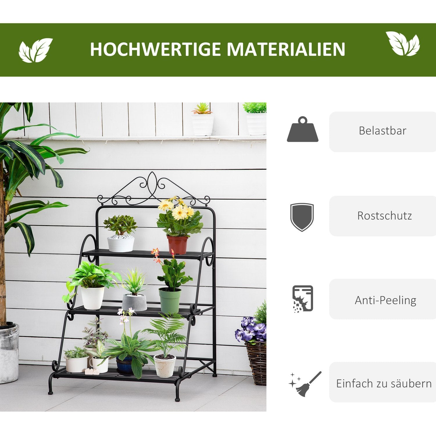 Metal Flower Stairs 3 Eter Plant Stand Med Justerbar Hængende Højde Indendørs Udendørs Natur