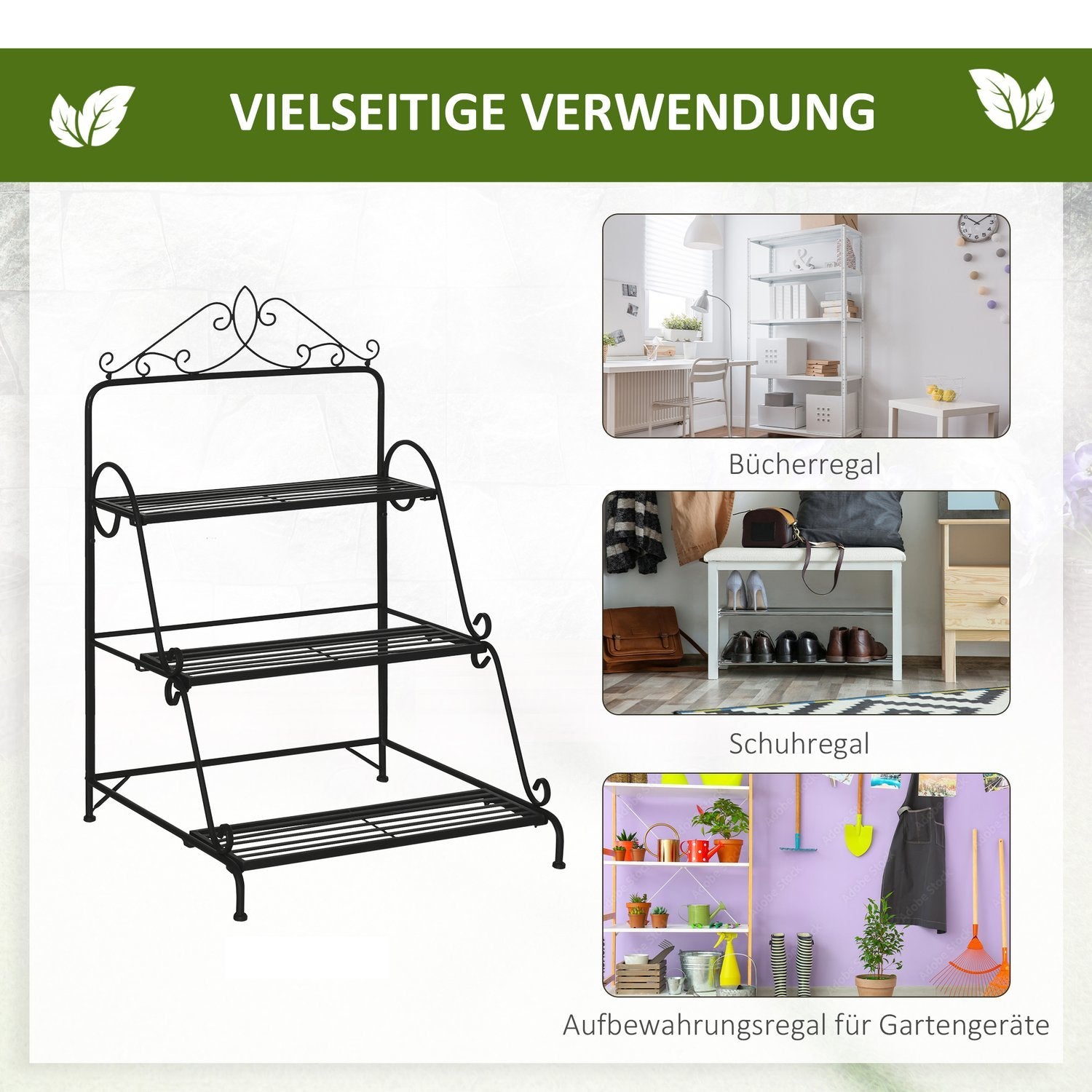 Metal Flower Stairs 3 Eter Plant Stand Med Justerbar Hængende Højde Indendørs Udendørs Natur