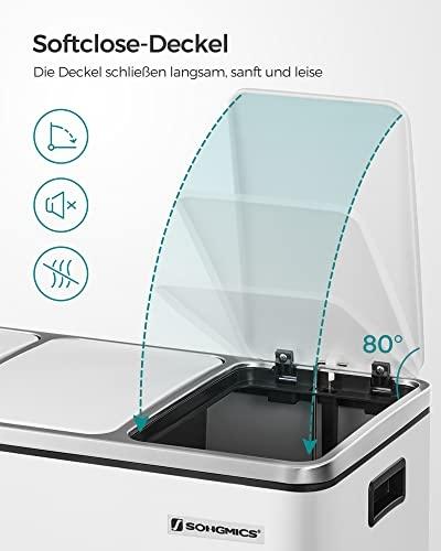 3-fack Soft-Close Pedal återvinningskärl, vit, 54L