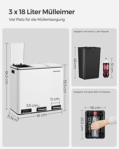 3-fack Soft-Close Pedal återvinningskärl, vit, 54L