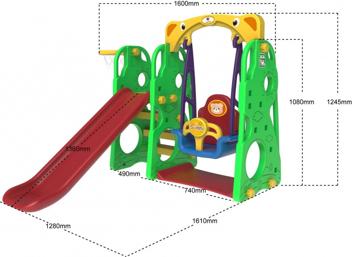 3-i-1 Green Slide Swing Basketset för barn