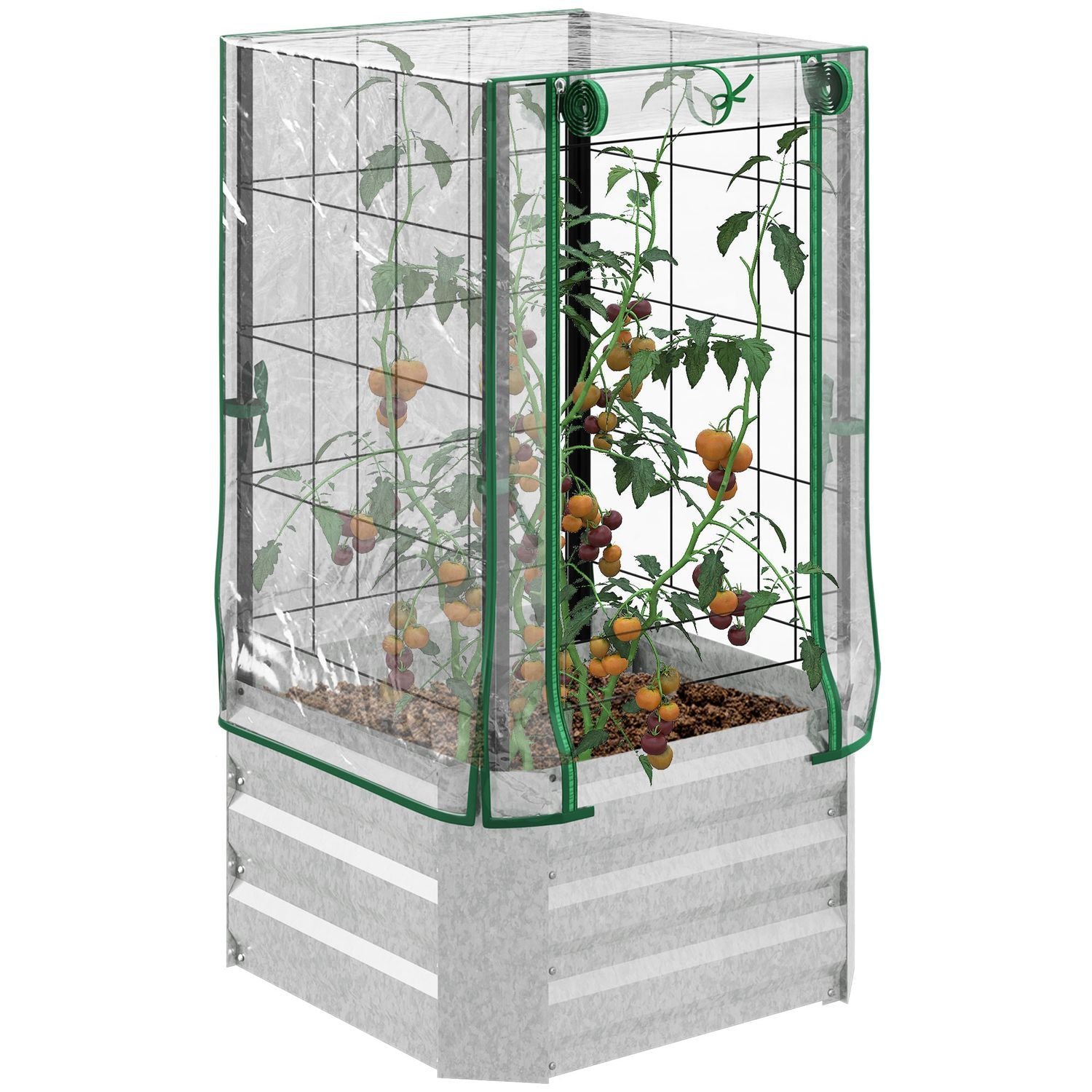 Højsengesæt plantekasse med plastdæksel og espalier til klatreplanter, 53X53X90Cm