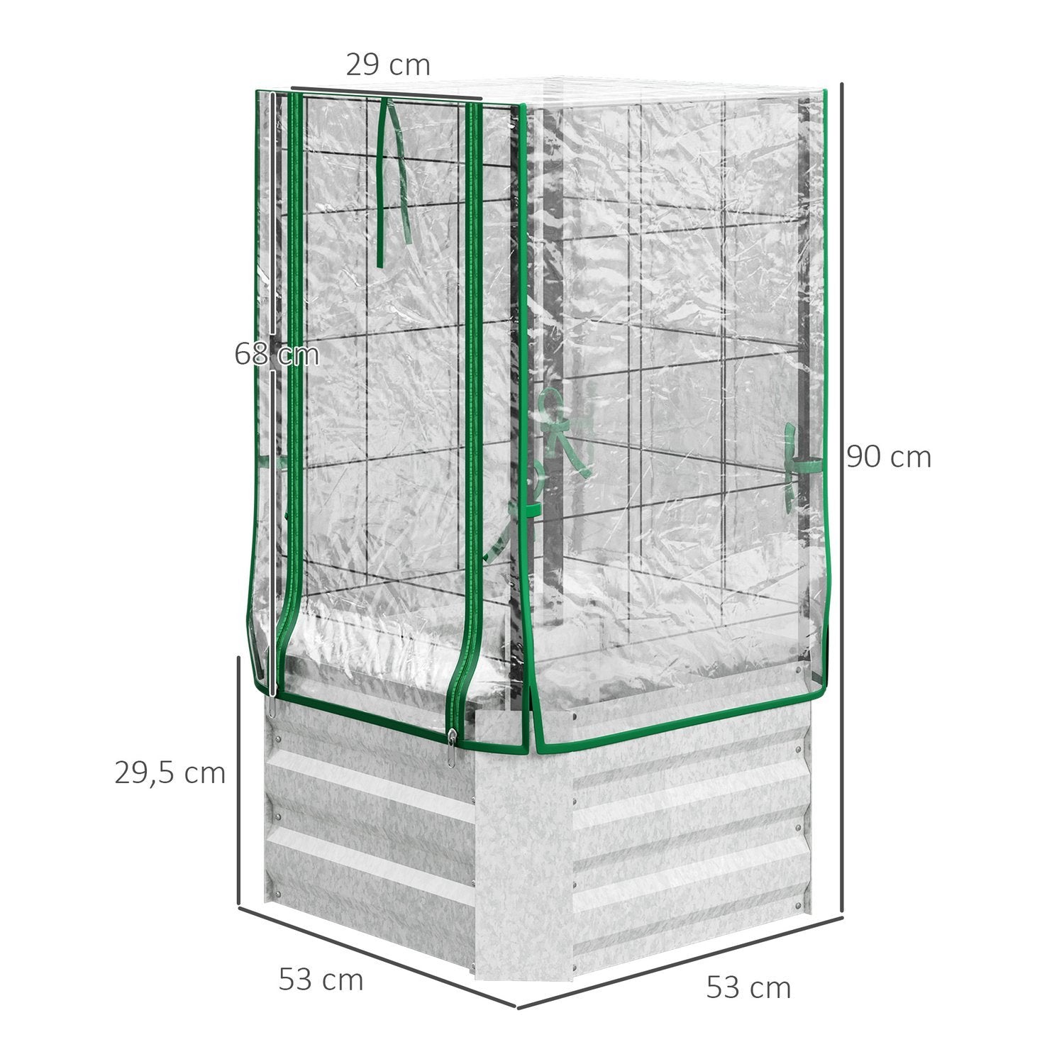 Højsengesæt plantekasse med plastdæksel og espalier til klatreplanter, 53X53X90Cm