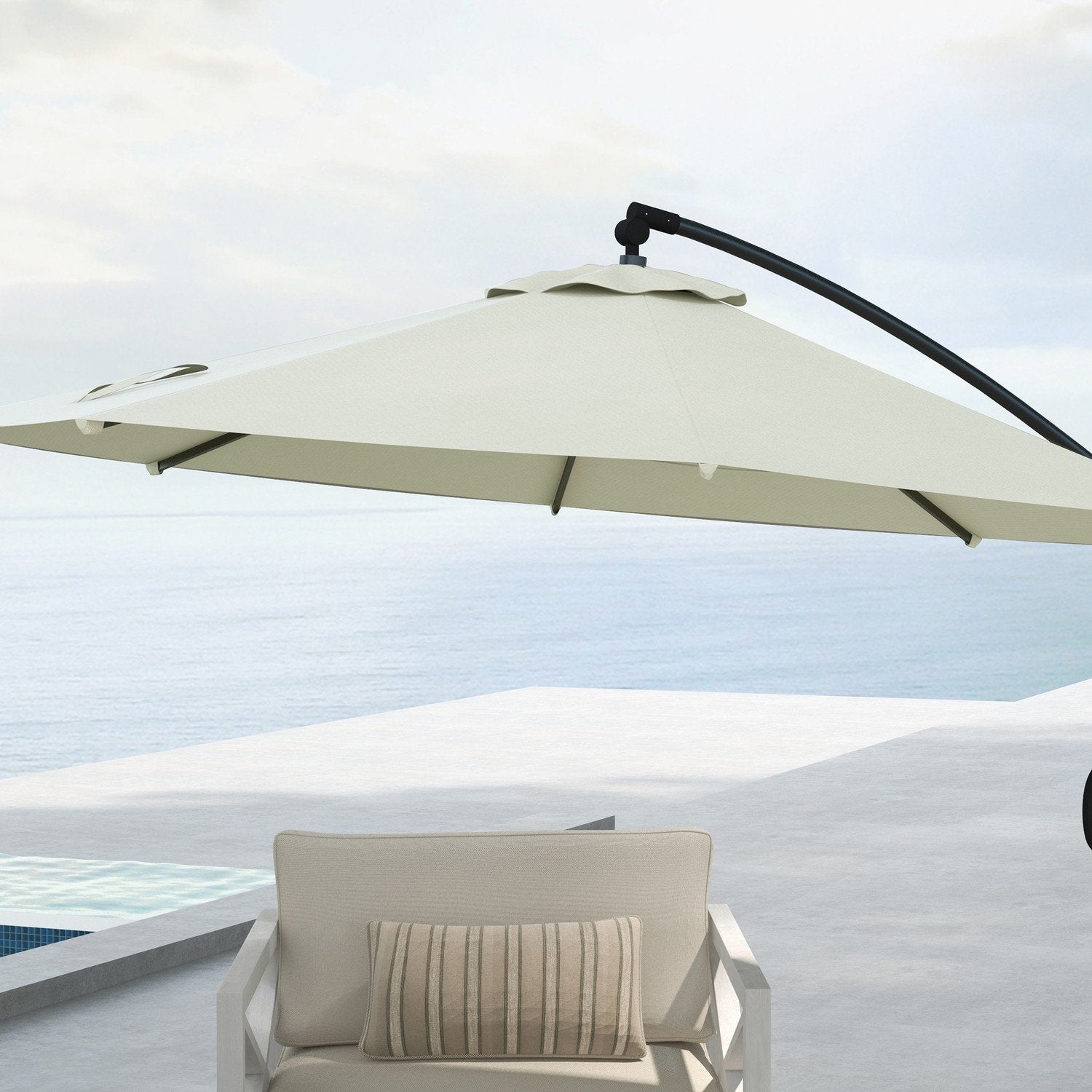 Ø293 Cm Cantilever paraply med krydsben, parasol med håndsving, vip og 8 ribben, hængende terrasse paraply, creme