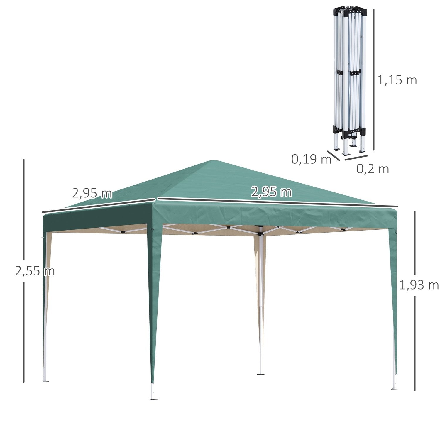 Gazebo 2,95X2,95M Pop-Up Foldbar Gazebo UV Beskyttelse Sammenfoldelig Stål Oxford Green