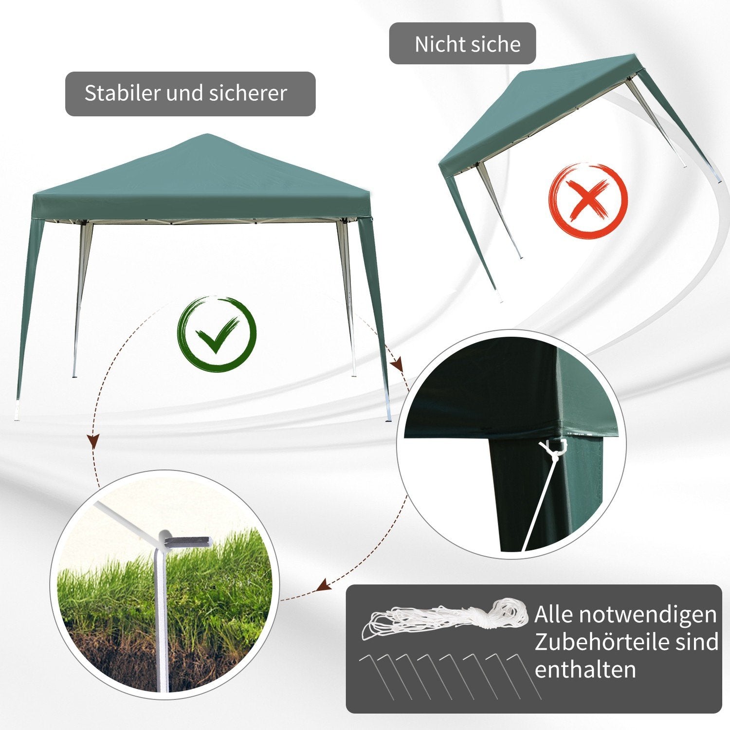 Gazebo 2,95X2,95M Pop-Up Foldbar Gazebo UV Beskyttelse Sammenfoldelig Stål Oxford Green