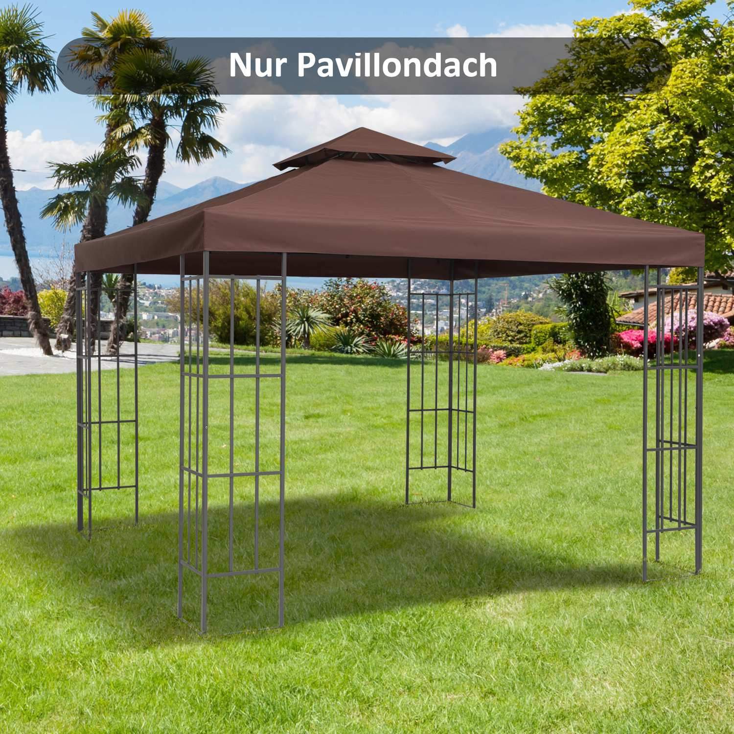 Udskiftningstag 3X3M Gazebo Tag Til Metal Gazebo, Polyester, Kaffe