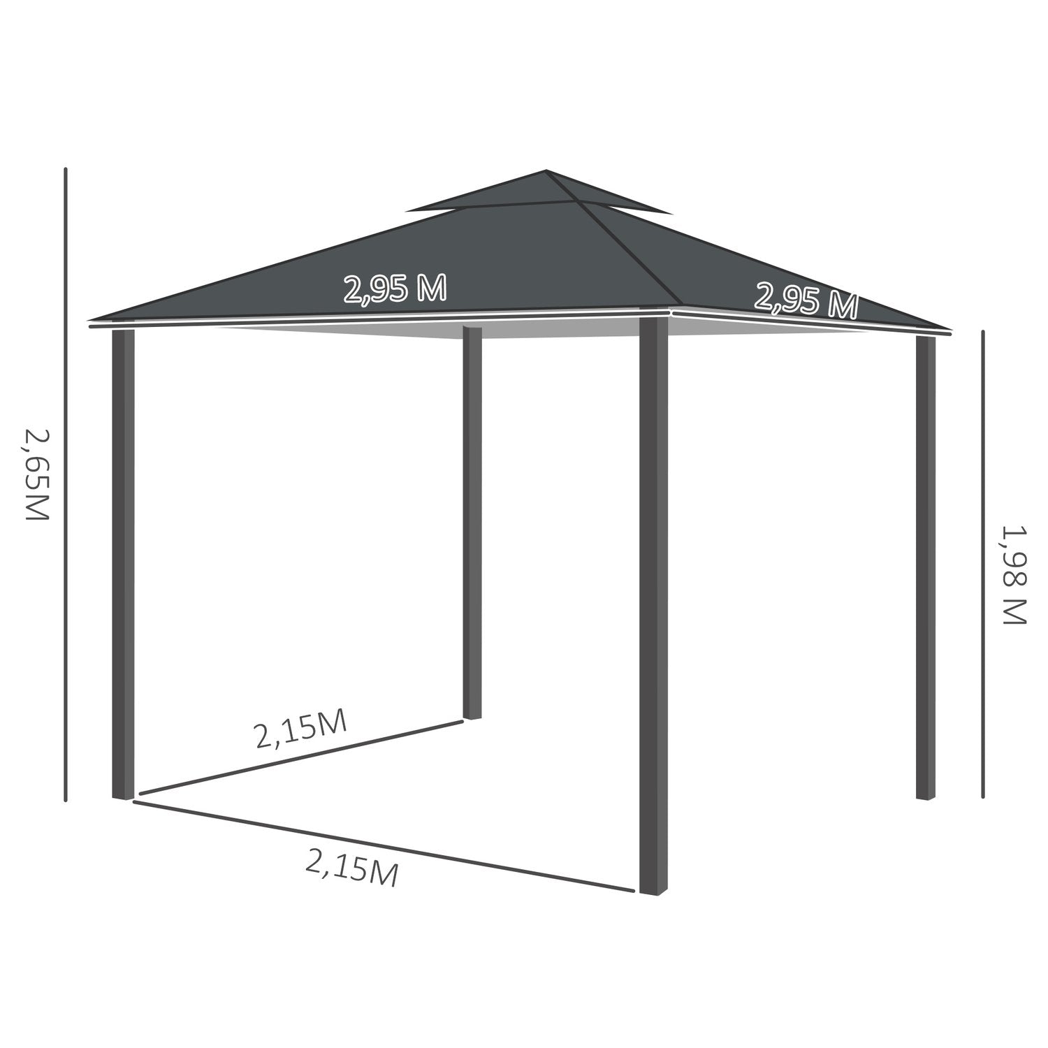 3X3M Dobbelttags Festtelt Vandtæt UV Beskyttelse Metal Polyester Mørkegrå