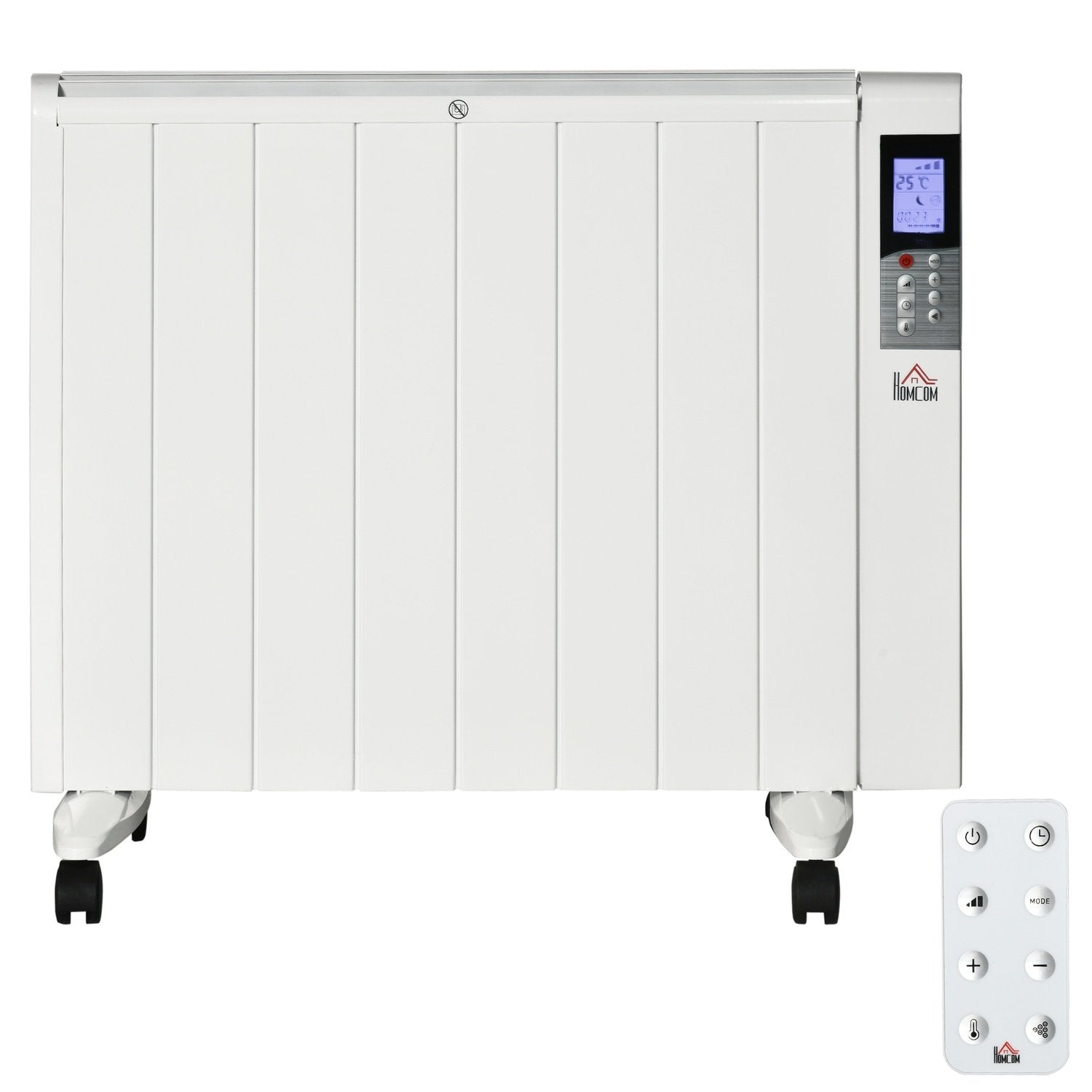 4-mode radiator med lcd-skærm 2000W elektrisk varmelegeme 2 niveauer 5-35℃, fjernbetjening, hjul og dæksel til 15 m² rum 75 x 7,5 x 58,5 cm