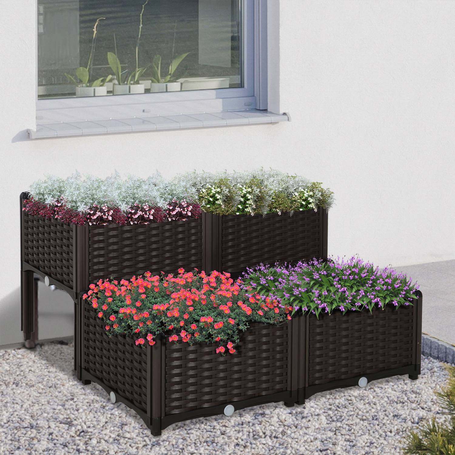 Raised Raised Bed Rotting Plant Box Med Dräneringshål, Pp, Brun, 40X40X44Cm