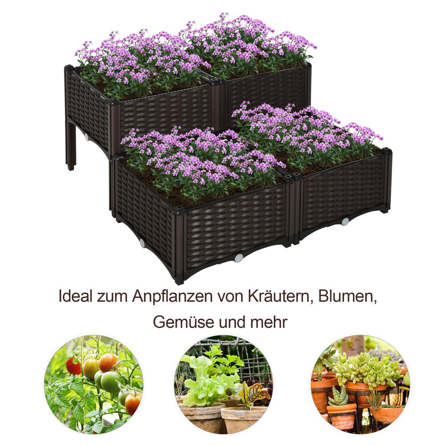 Raised Raised Bed Rotting Plant Box Med Dräneringshål, Pp, Brun, 40X40X44Cm