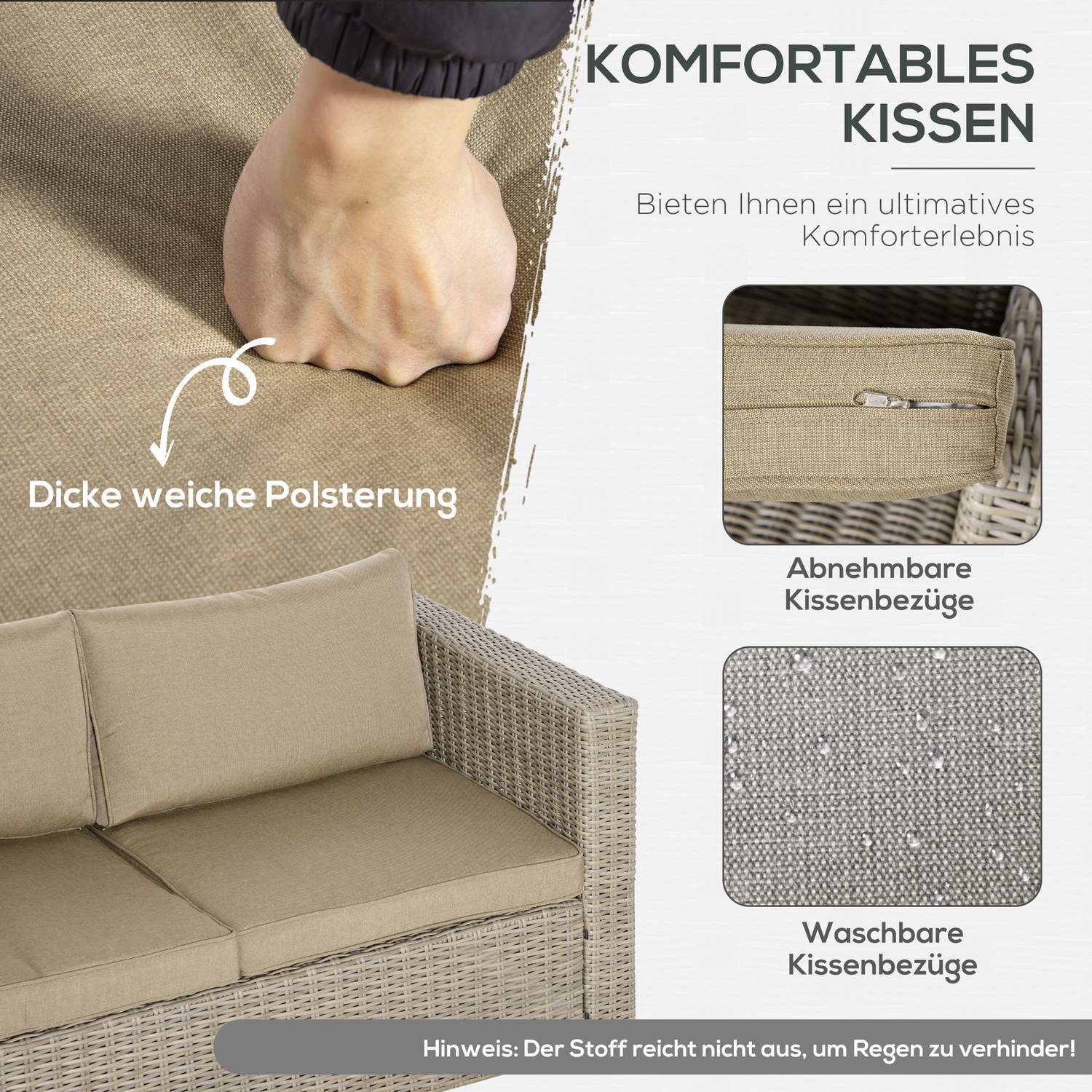 Polyrattan Trädgårdsmöbler Set 4 Personer Loungemöbler Soffbord Sittdyna Khaki + Beige