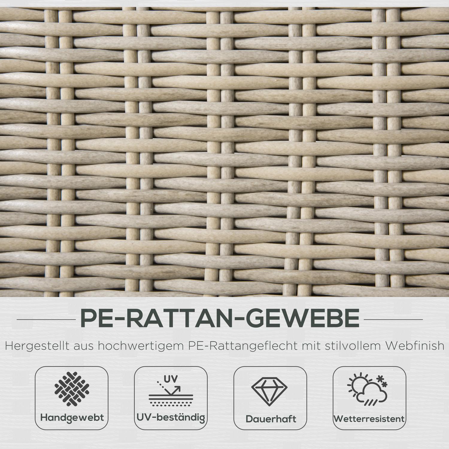 Polyrattan Trädgårdsmöbler Set 4 Personer Loungemöbler Soffbord Sittdyna Khaki + Beige