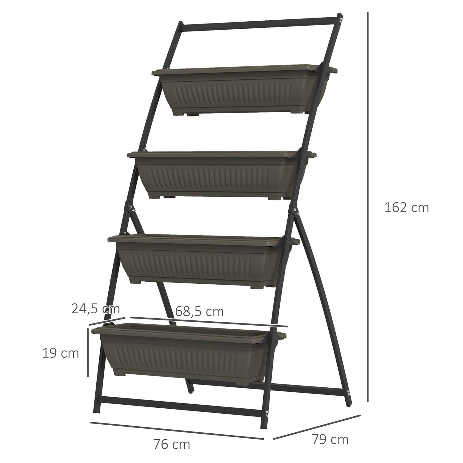 Plantestativ, Blomsterstander Med 4 Etager, Plantehylde Med Huller, Plantetrapper Blomsterhylde Til Have, Stål, Brun, 76 X 79 X 162 Cm