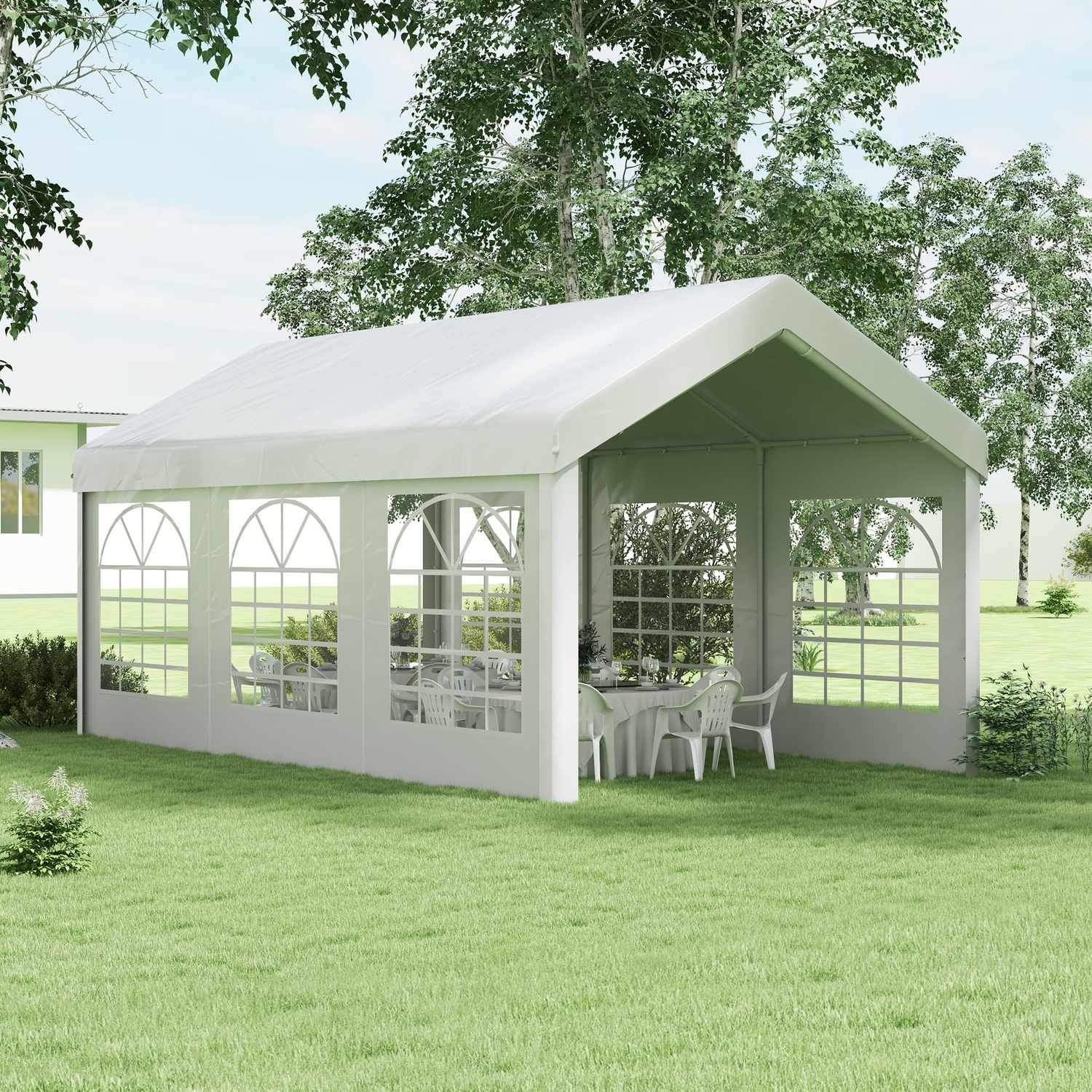 Outsolny Sidepanel Med Vindue, Sidevæg Til Pavillon Ca 6 X 2 M Side Presenning Erstatningsvæg Til Festtelt, Hvid