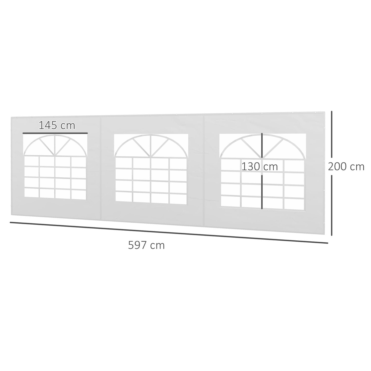 Outsolny Sidepanel Med Vindue, Sidevæg Til Pavillon Ca 6 X 2 M Side Presenning Erstatningsvæg Til Festtelt, Hvid