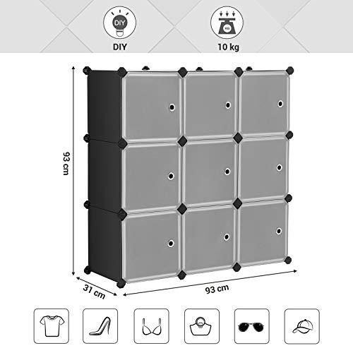 9-Cube Black Storage Organizer med låger, nem montering