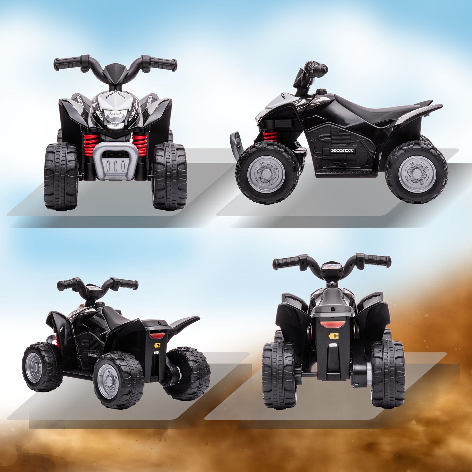 Elektrisk Quad Mini Quad til børn fra 18 måneder og opefter, Elektrisk ATV til børn med led og horn, metal, sort