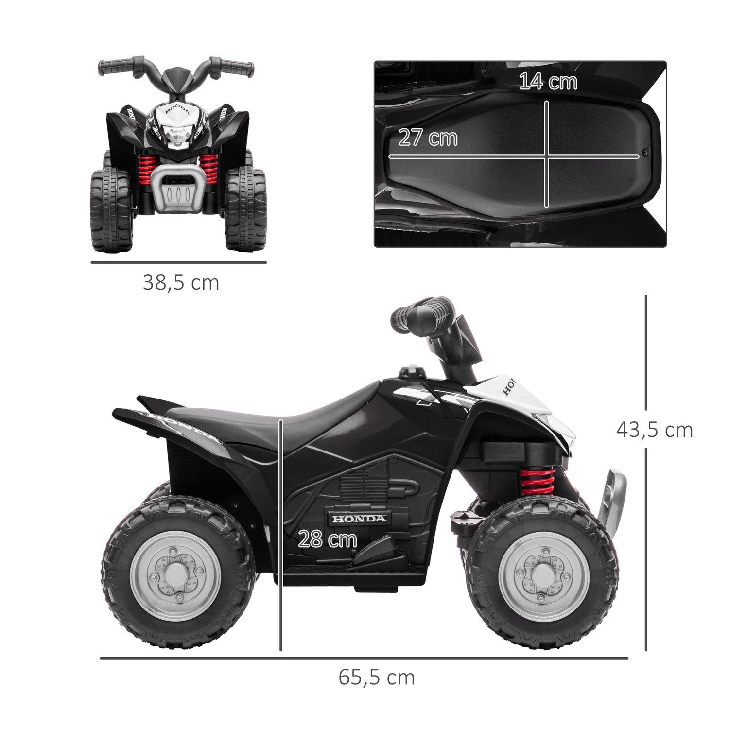 Elektrisk Quad Mini Quad til børn fra 18 måneder og opefter, Elektrisk ATV til børn med led og horn, metal, sort